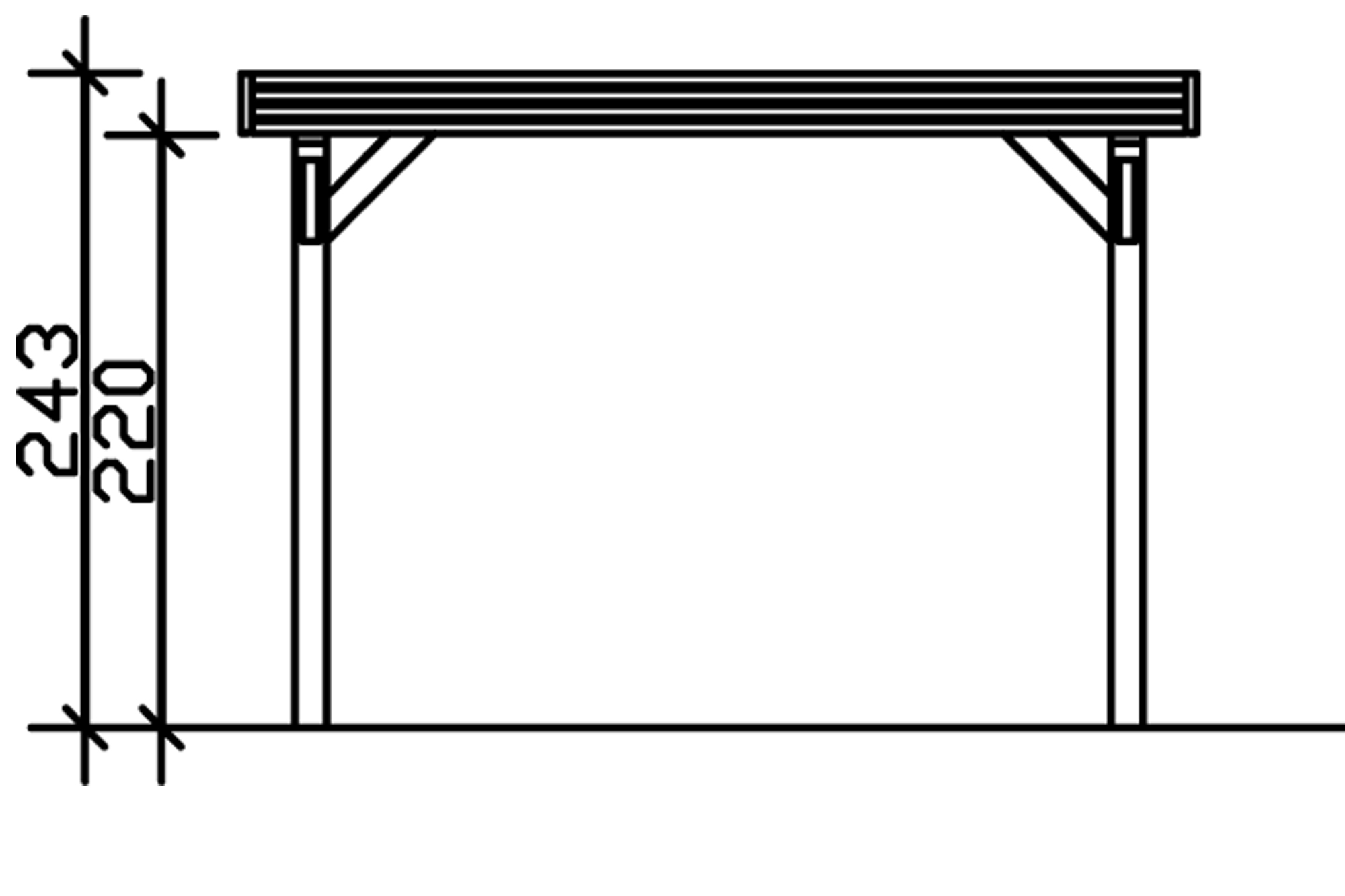 Grafik (Vorderansicht): Carport Spessart 355 cm Breite