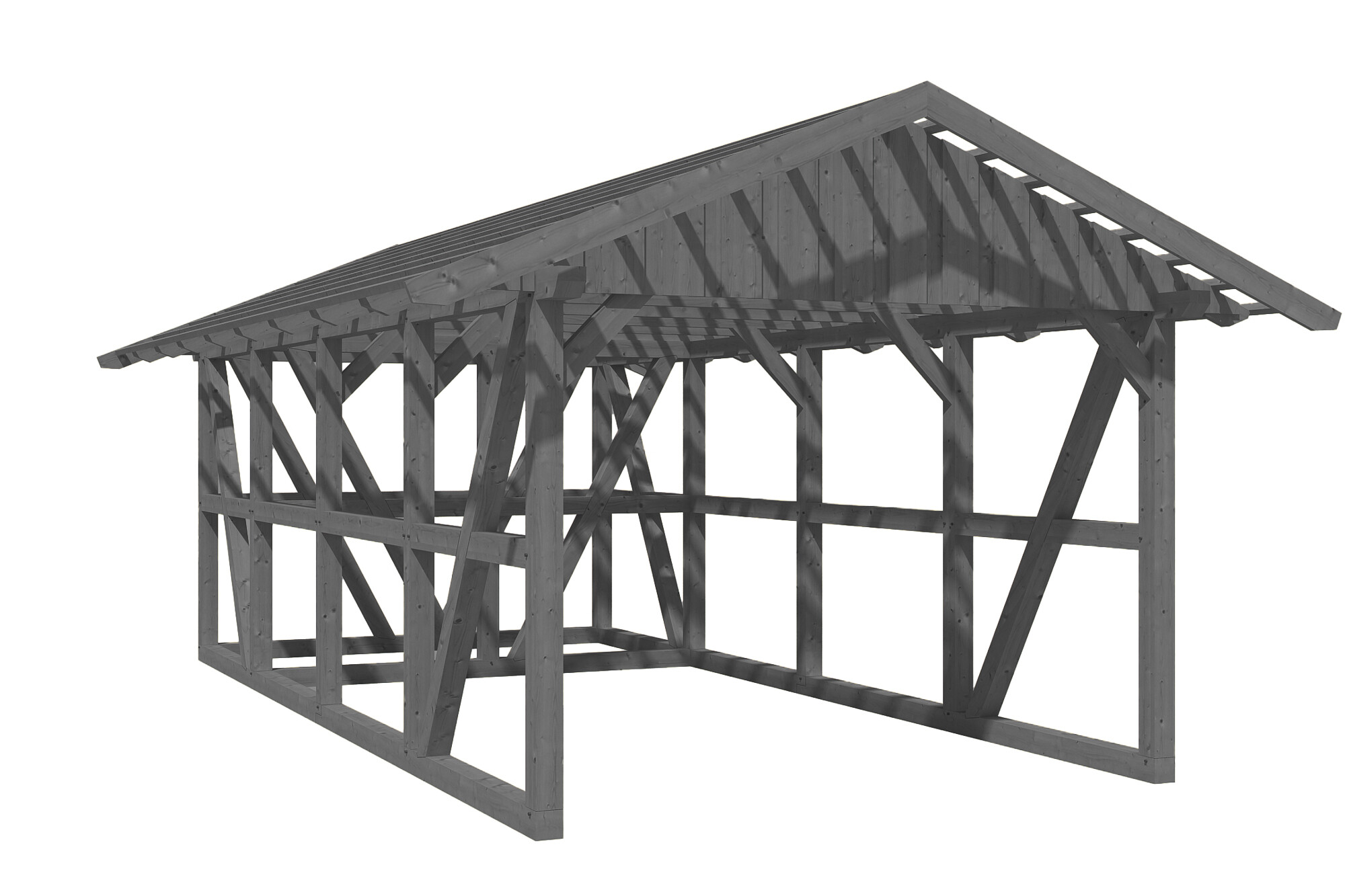 Carport SCHWARZWALD 434x772cm avec remise, lattis, KVH-bois d'épinette, traitement coloré gris ardoise