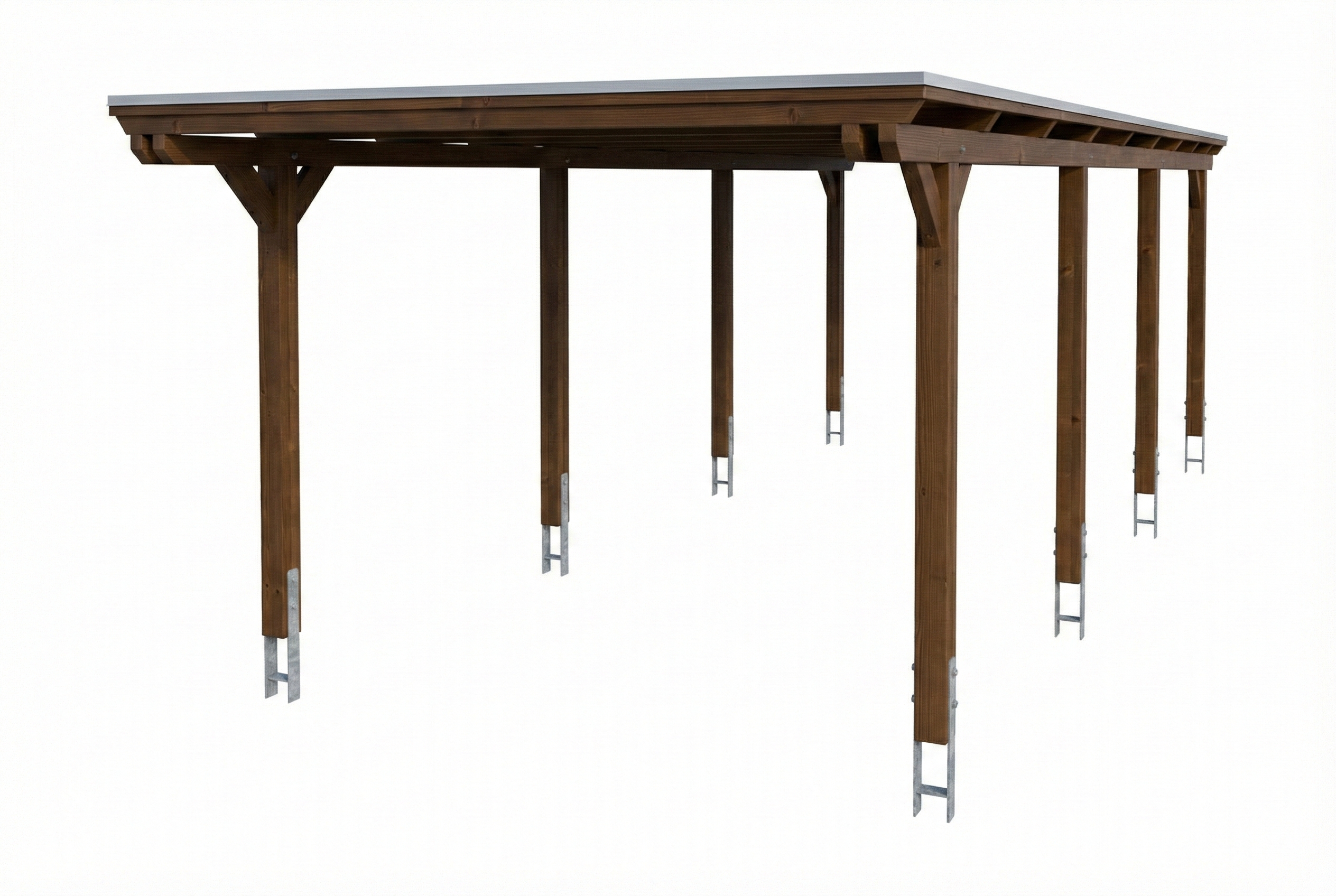 Carport Emsland 340 x 846 cm, stalen dakplaten met antiek condensvlies, walnoot