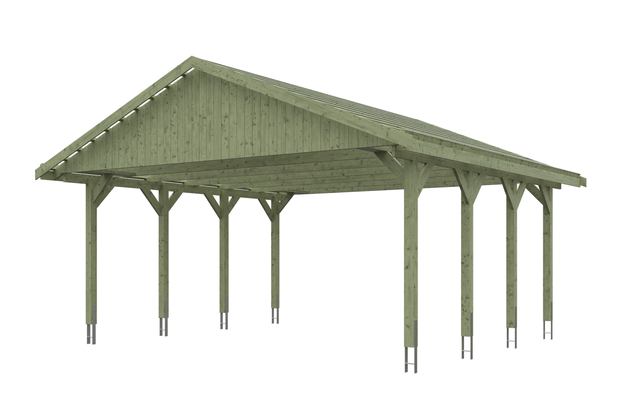 Produktbild: Carport Wallgau 620 x 600 cm, mit Dachlatten, grün imprägniert