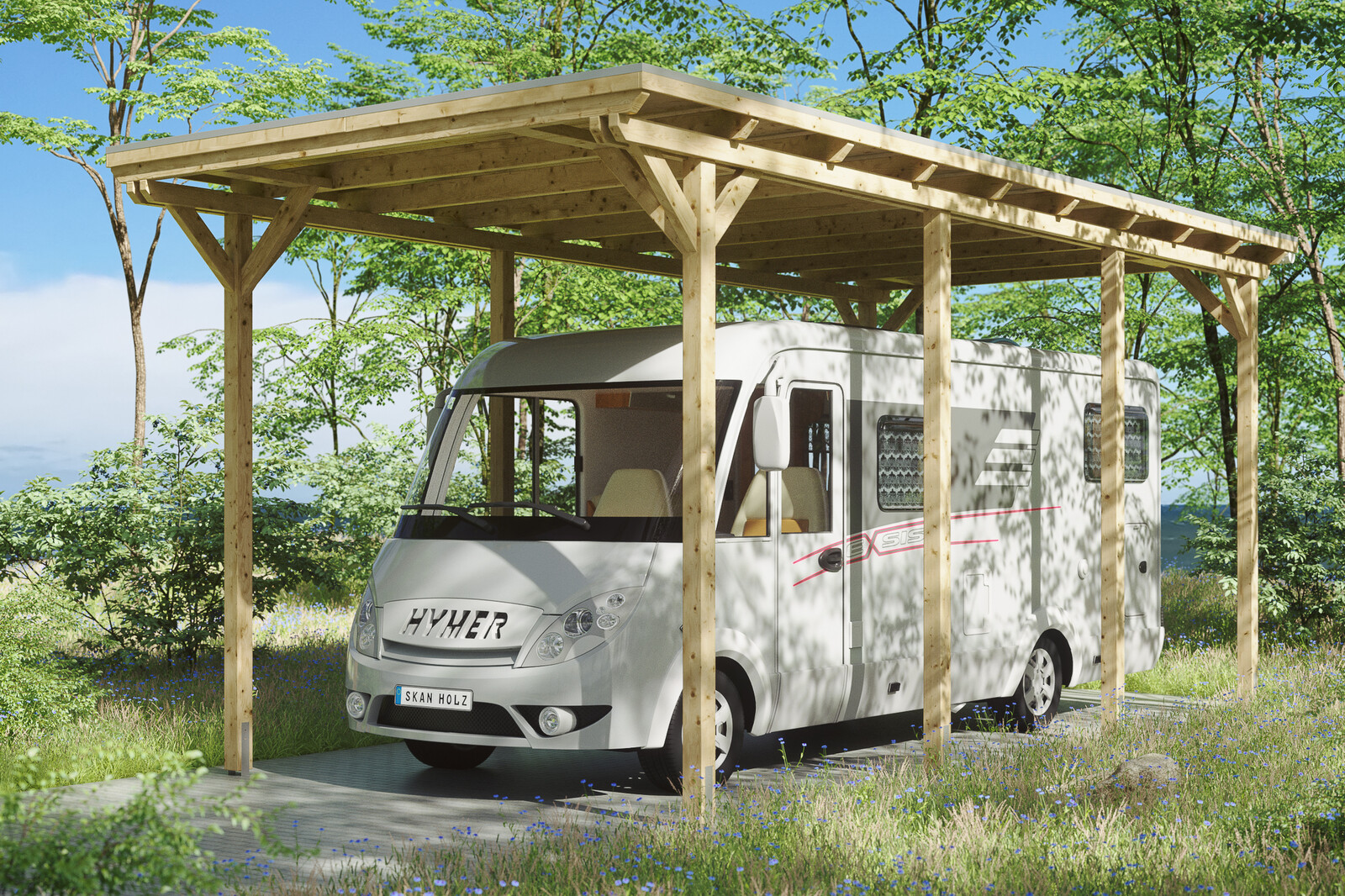 Caravan-Carport Emsland 404 x 846 cm, onbehandeld, met Aluminium dakplaten