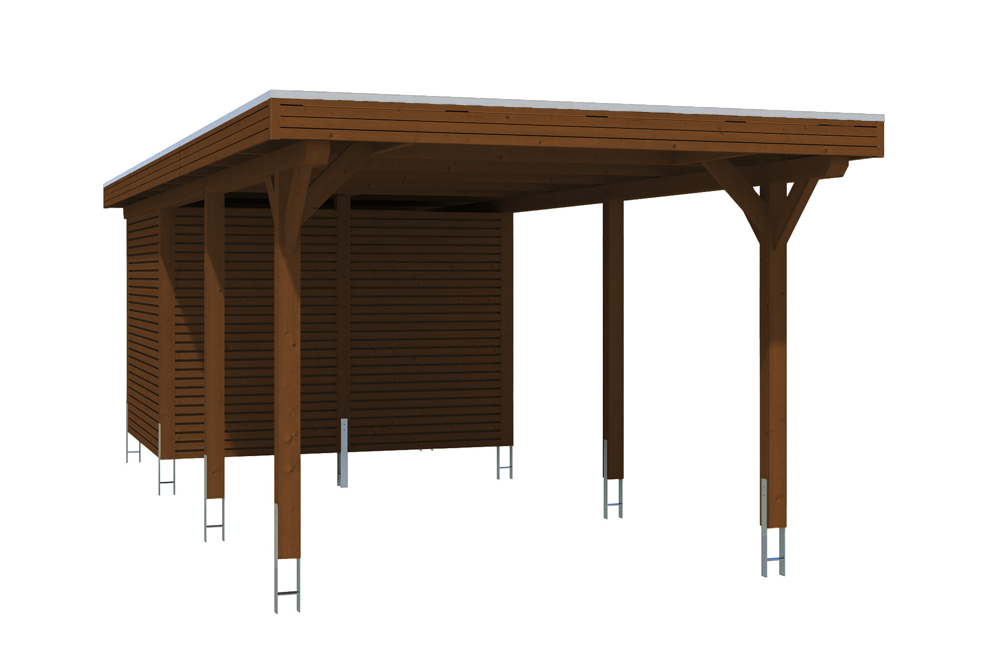 Carport Spessart 355 x 846 cm with storage room, colour pre-treated walnut