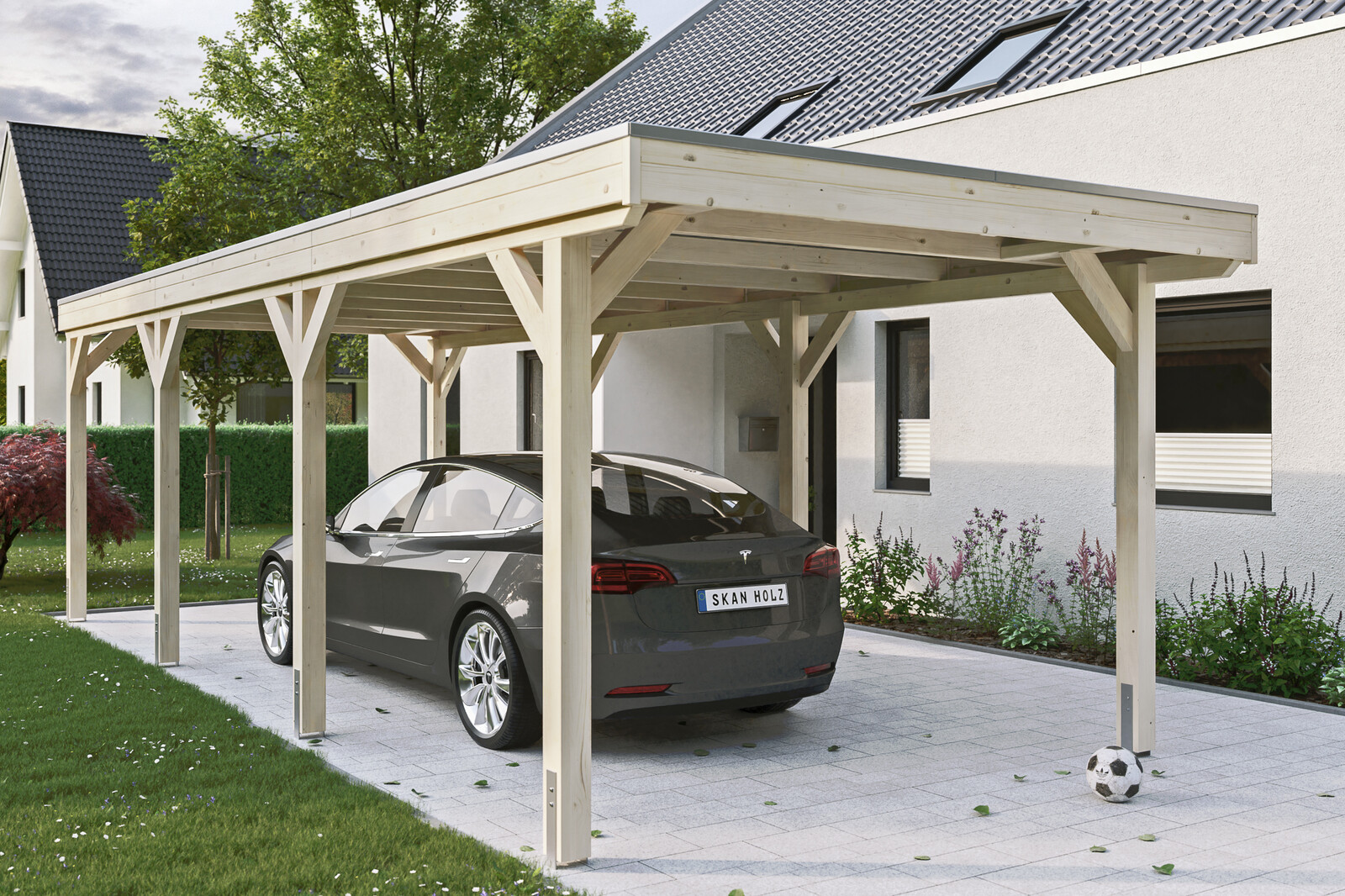 Carport Grunewald 321 x 796 cm with EPDM roof, untreated