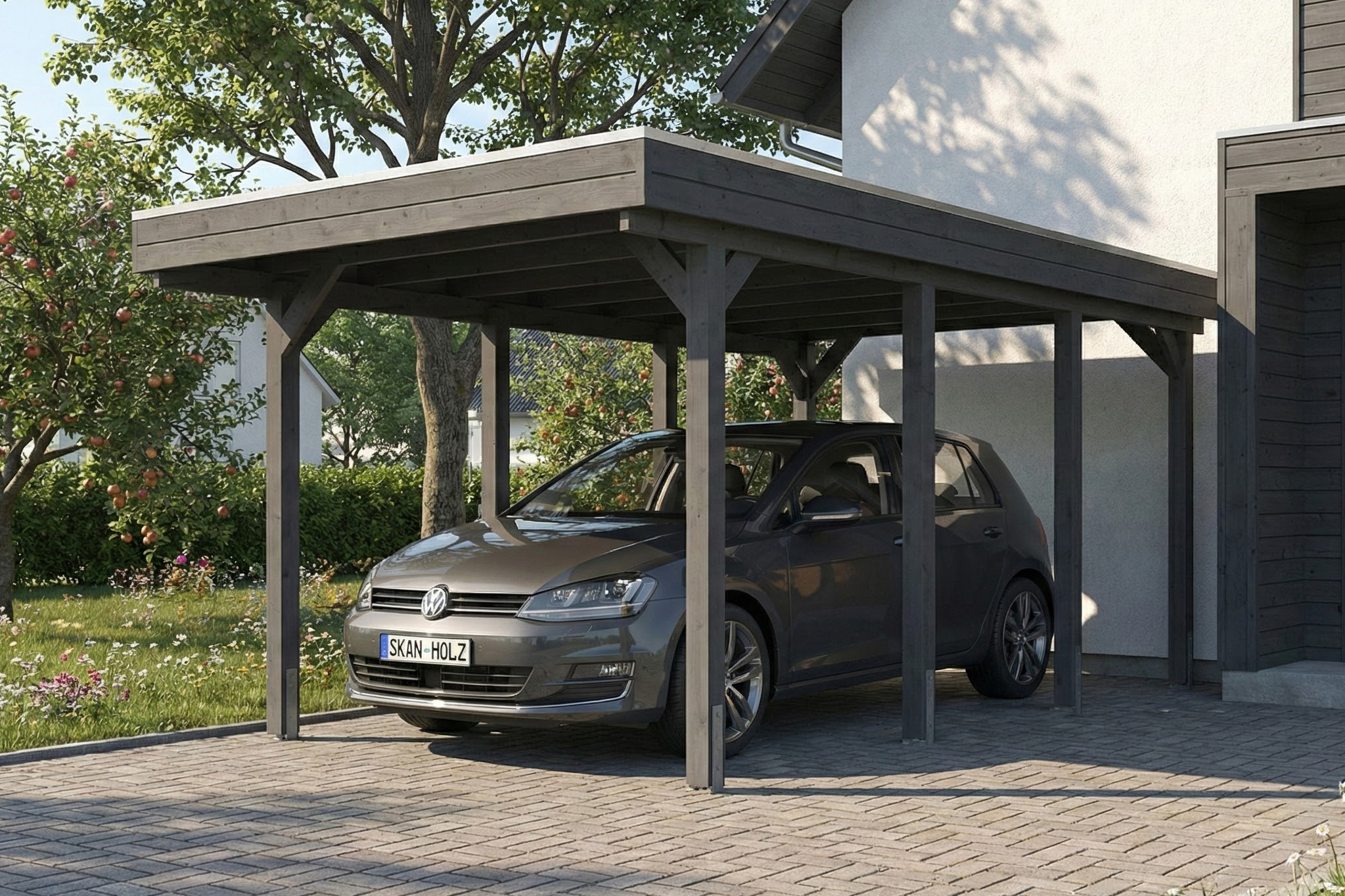 Carport Friesland 320 x 555 cm, mit Stahl-Dachplatten, schiefergrau