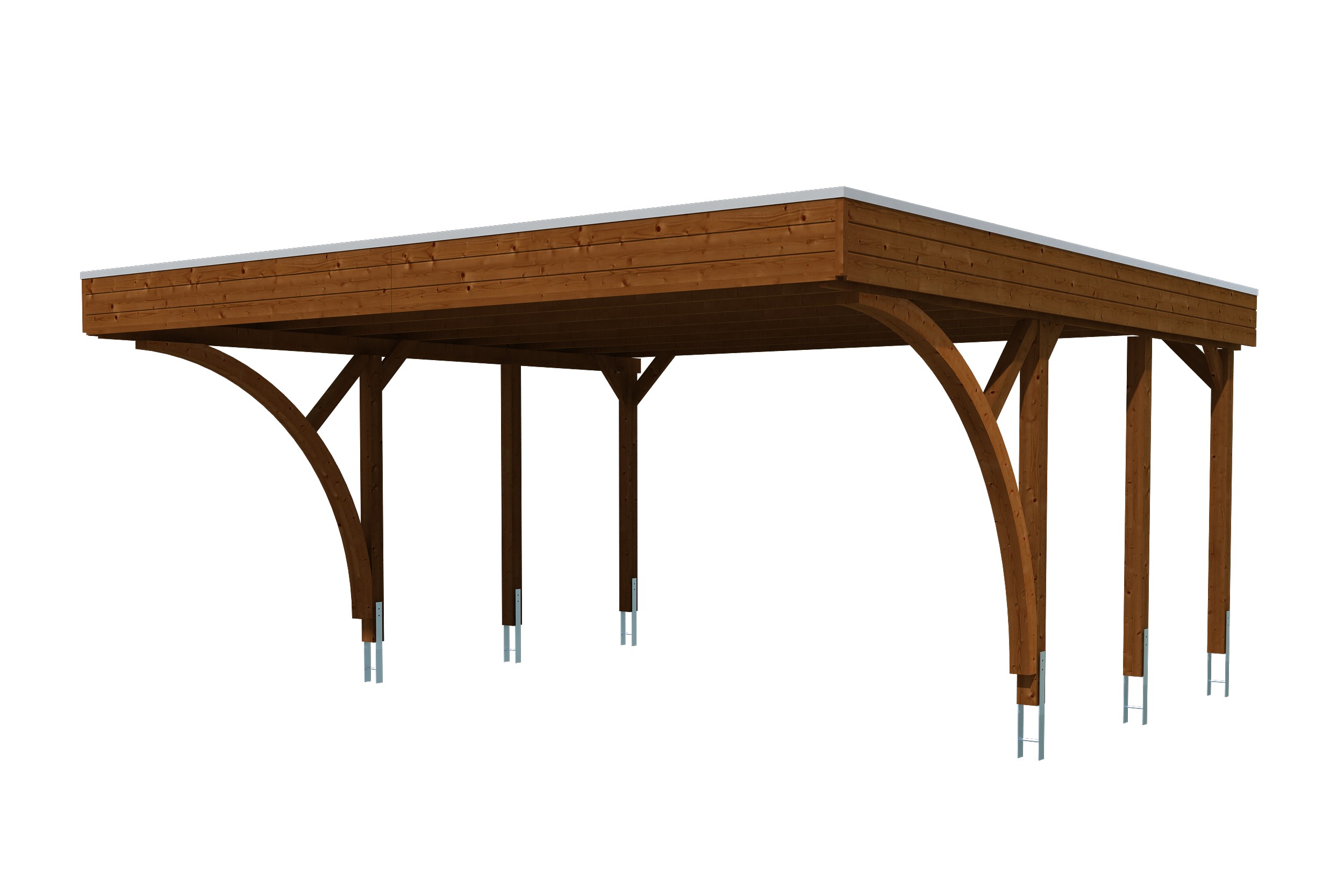 Produktbild: Carport Friesland 557 x 555 cm mit 2 Einfahrtsbögen, farblich behandelt in nussbaum