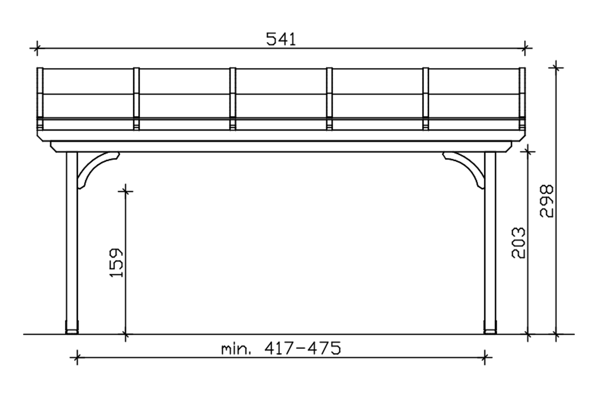 Grafik (Vorderansicht): Terrassenüberdachung Verona 541x289 cm