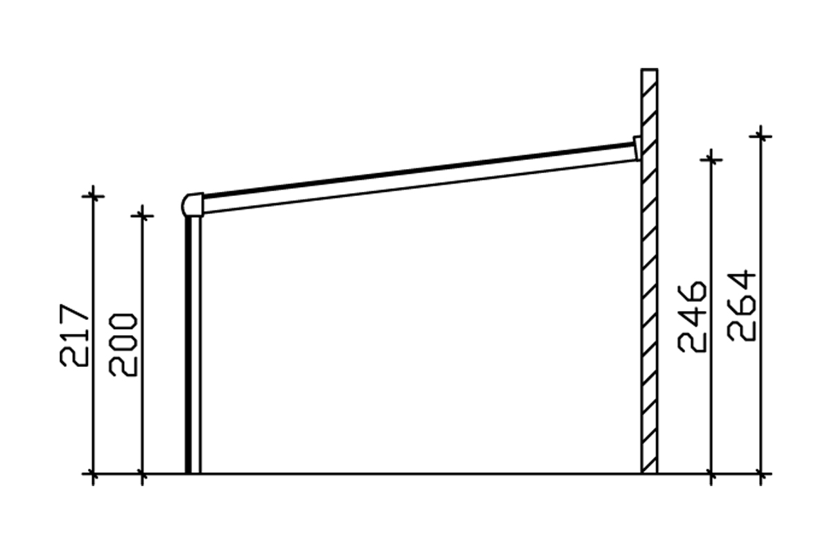Grafik (Schnitt): Terrassenüberdachung Modena, Tiefe 357 cm