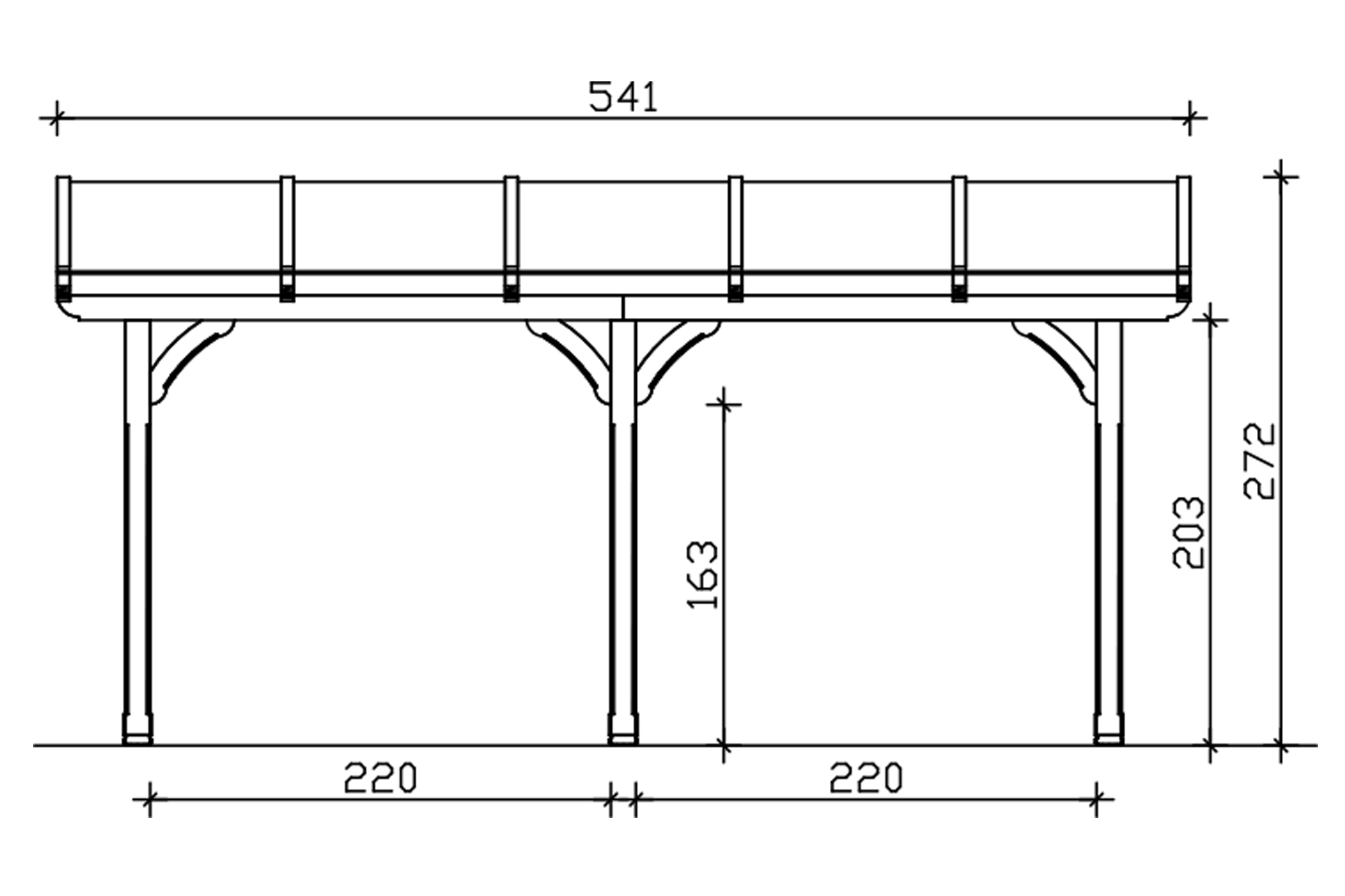 Grafik (Vorderansicht): Terrassenüberdachung Rimini 541x350 cm