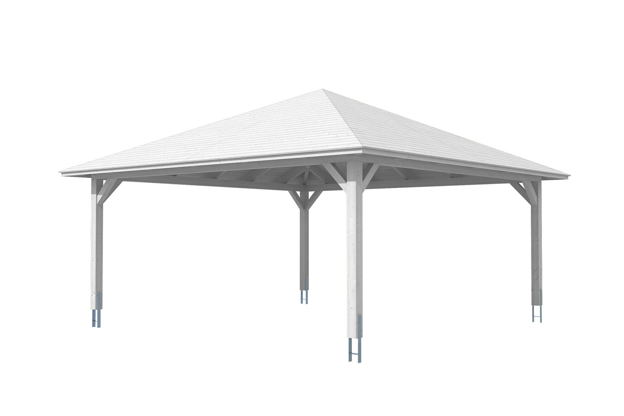 Carport TAUNUS 634x634cm, bois lamellé-collé, traitement coloré blanc