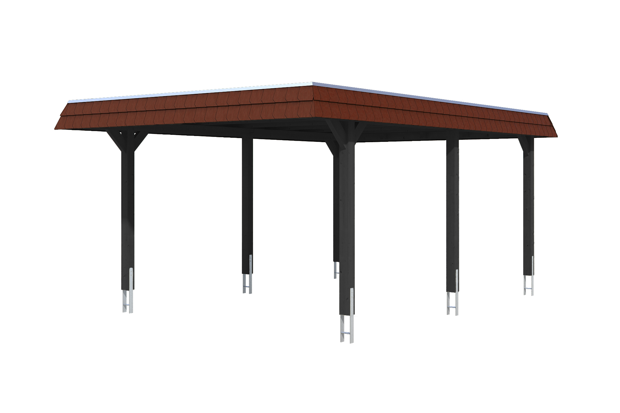Produktbild: Carport Wendland 409 x 628 cm, mit roter Blende, farblich behandelt in anthrazit