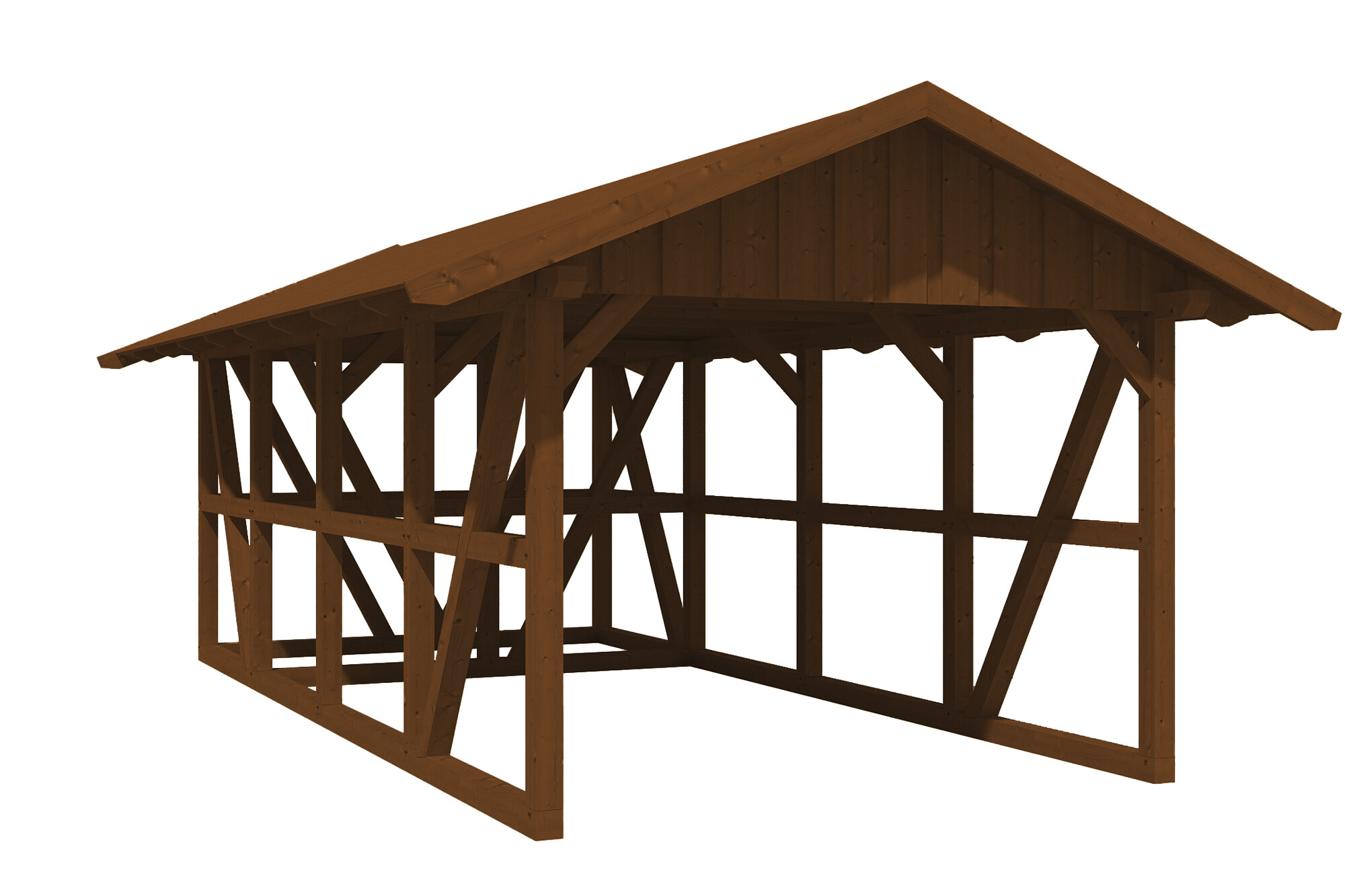 Carport Schwarzwald 424 x 772 cm mit Abstellraum, nussbaum, mit Dachschalung