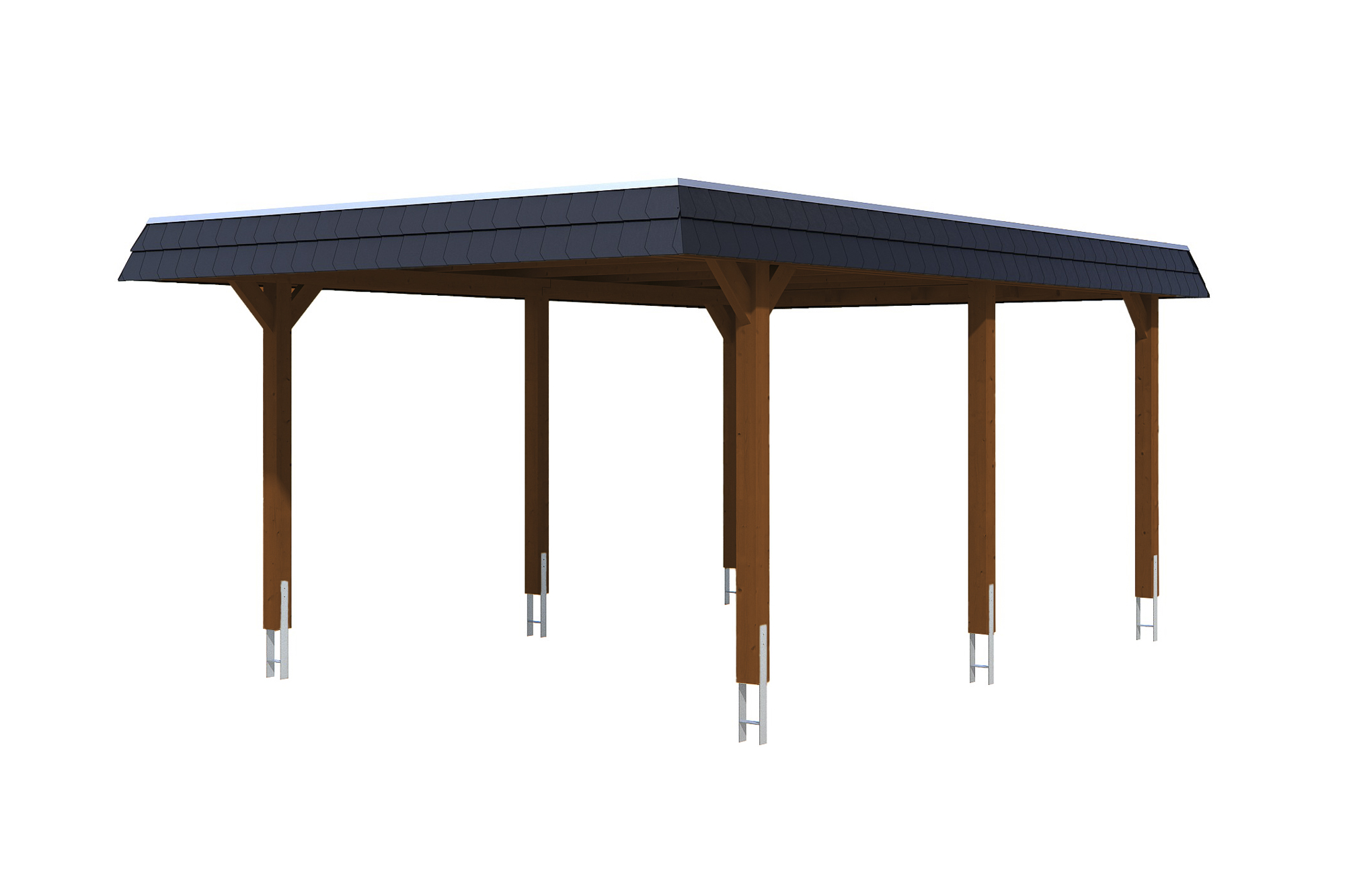 Produktbild: Carport Wendland 409 x 628 cm, mit schwarzer Blende, farblich behandelt in nussbaum