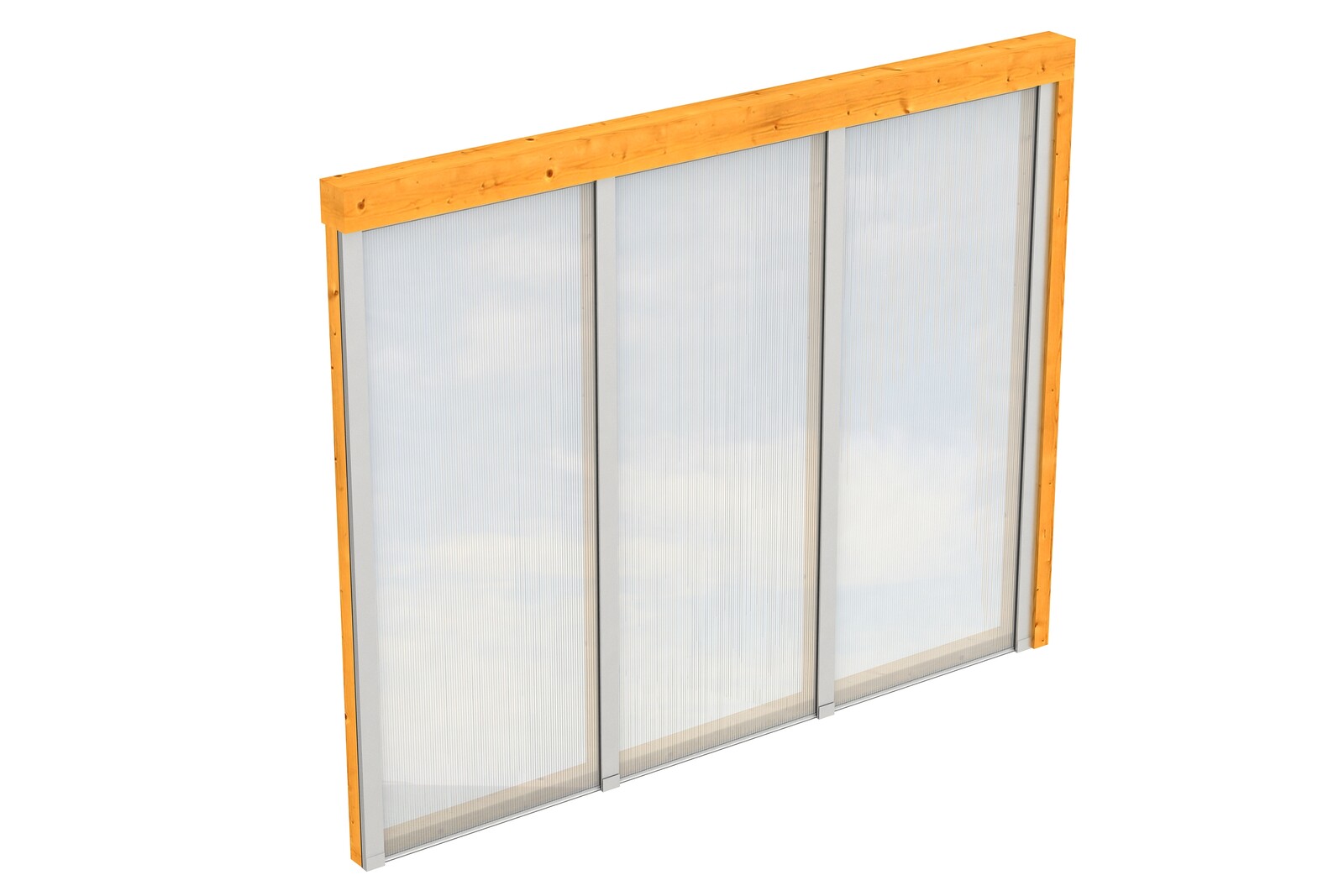 Zijwand van polycarbonaat 255 x 200 cm, voor terrasoverkapping met wandaanbouw, sparrenhout, gelakt in licht eiken