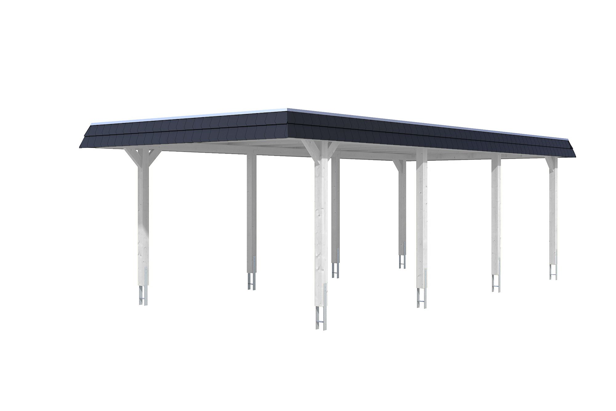 Carport Wendland 409 x 870 cm with aluminium roof, black fascia, colour pre-treated white