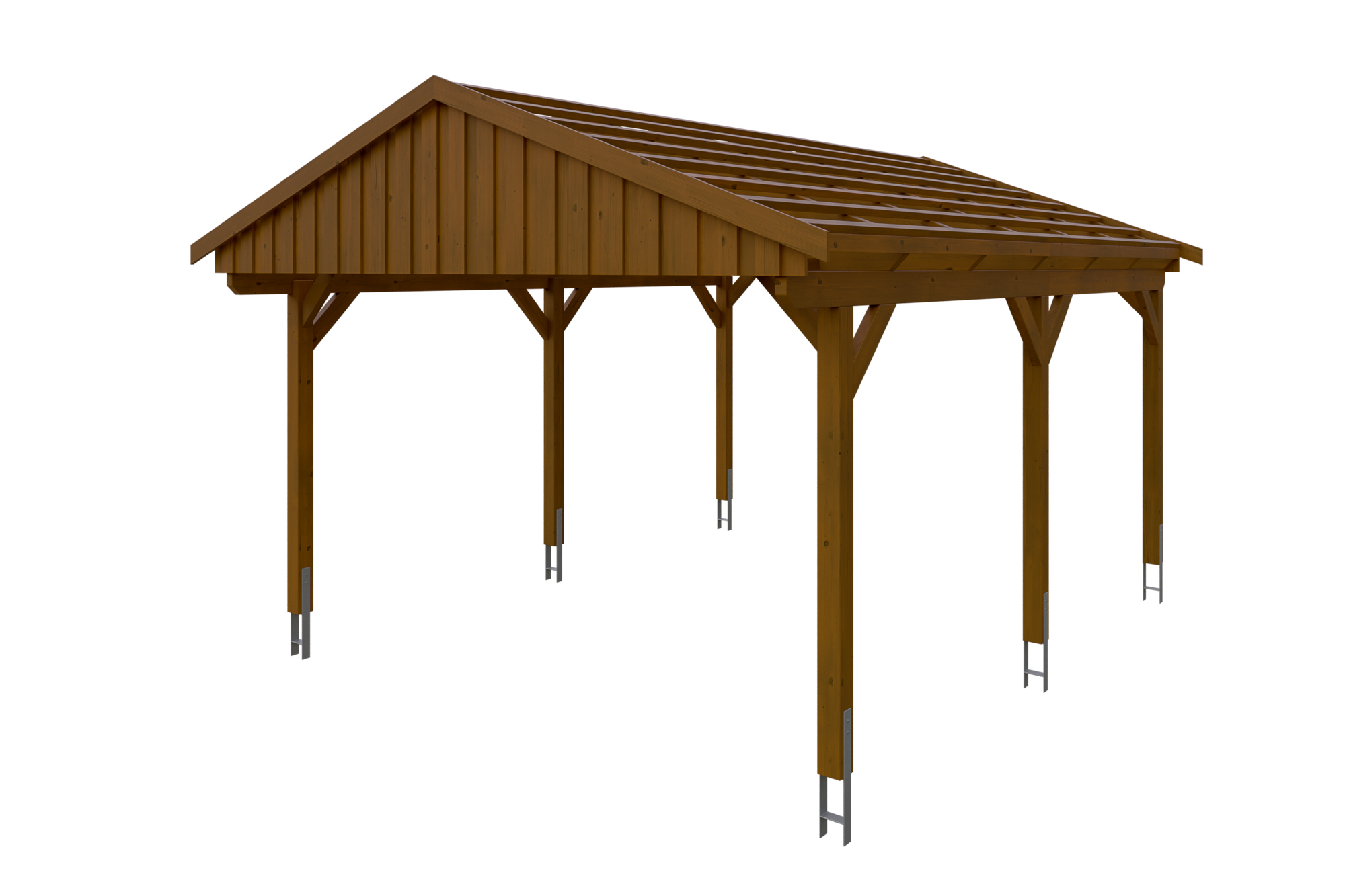 Produktbild: Carport Fichtelberg 423 x 566 cm, farblich behandelt in nussbaum, mit Dachlatten