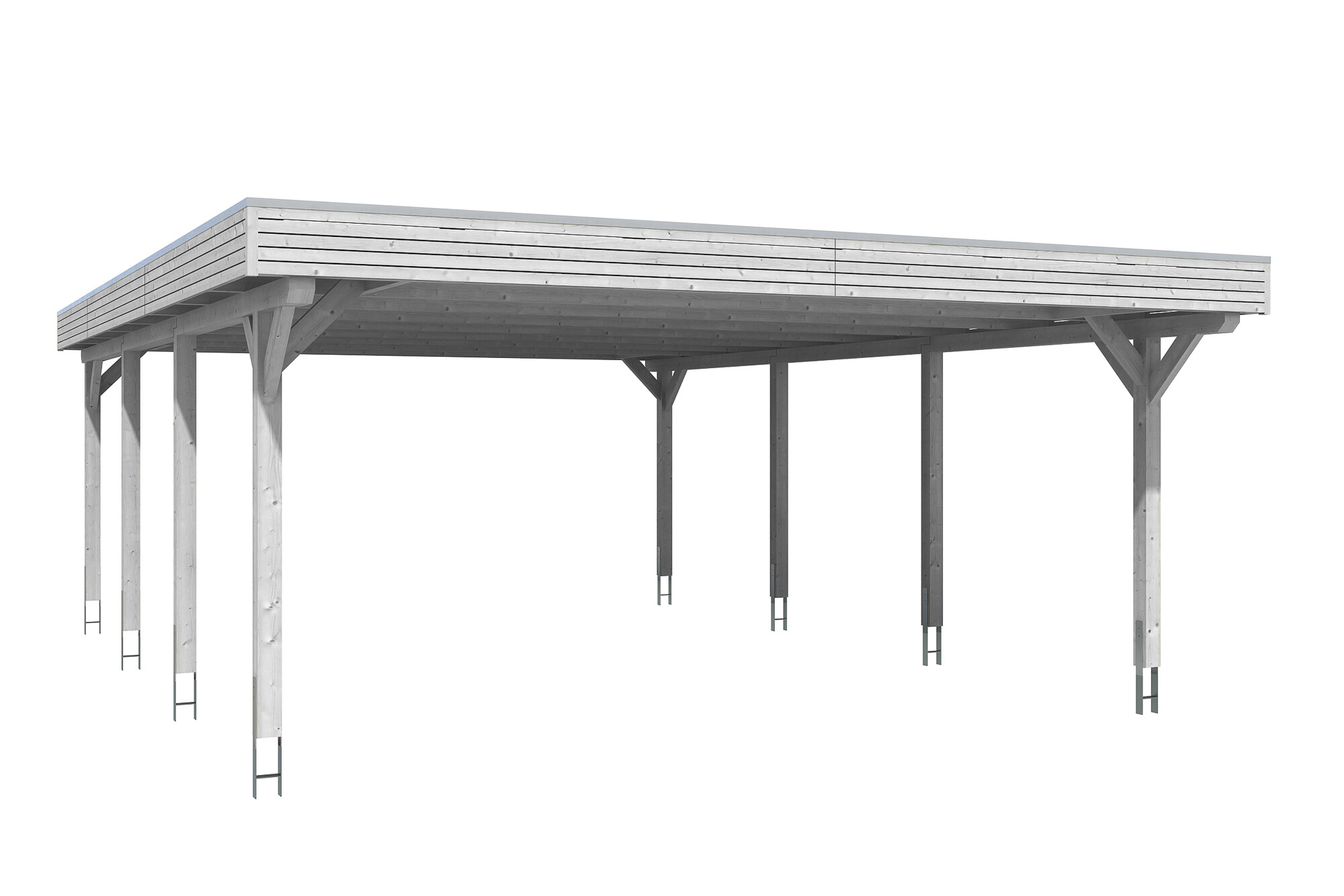 Carport SPESSART 611x846cm, bois lamellé-collé, traitement coloré blanc