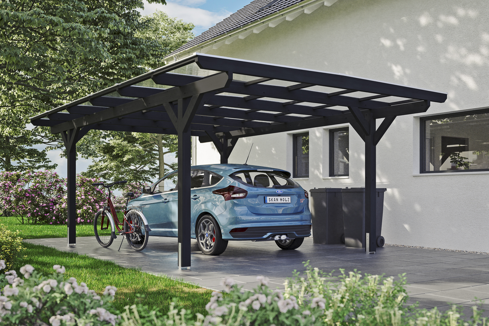 Ambientebild: Carport Odenwald 428 x 648 cm, farblich behandelt in anthrazit