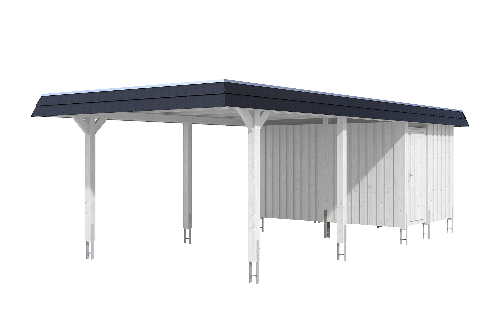 Produktbild: Carport Wendland 409 x 870 cm, mit Abstellraum, mit schwarzer Blende, farblich behandelt in weiß
