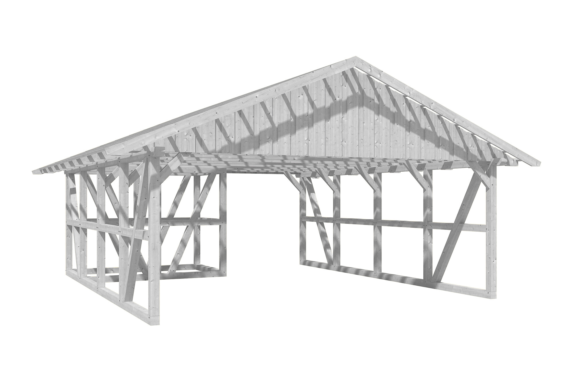 Carport Schwarzwald 684 x 772 cm mit Abstellraum 1, weiß, mit Dachlattung