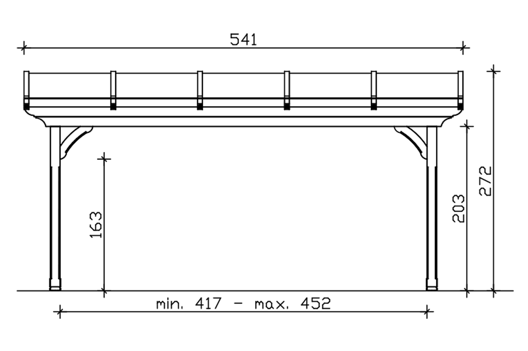 Grafik (Vorderansicht): Terrassenüberdachung Ravenna 541x250 cm