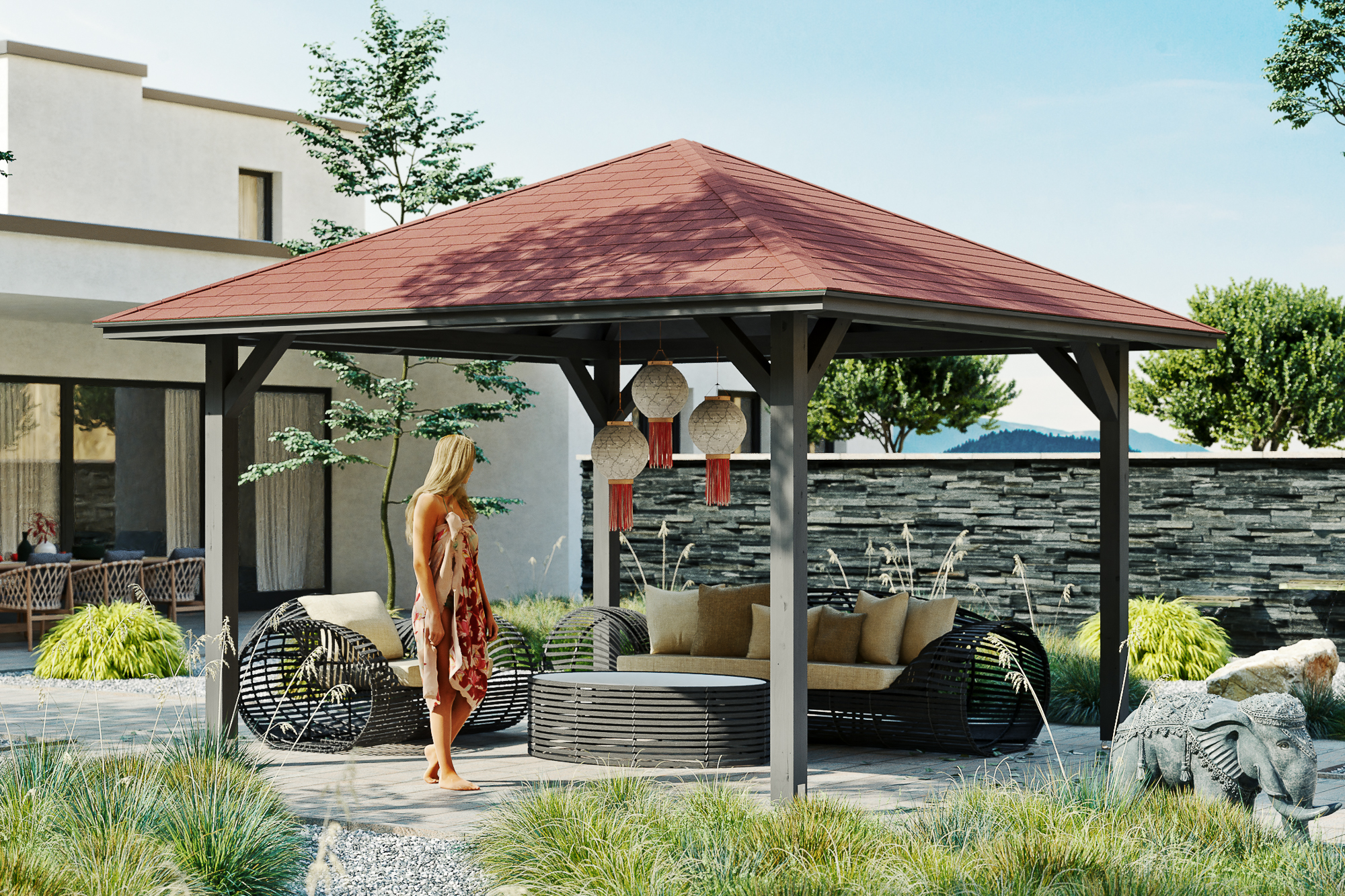 Gazebo Cannes 2, glulam, pre-treated slate-grey