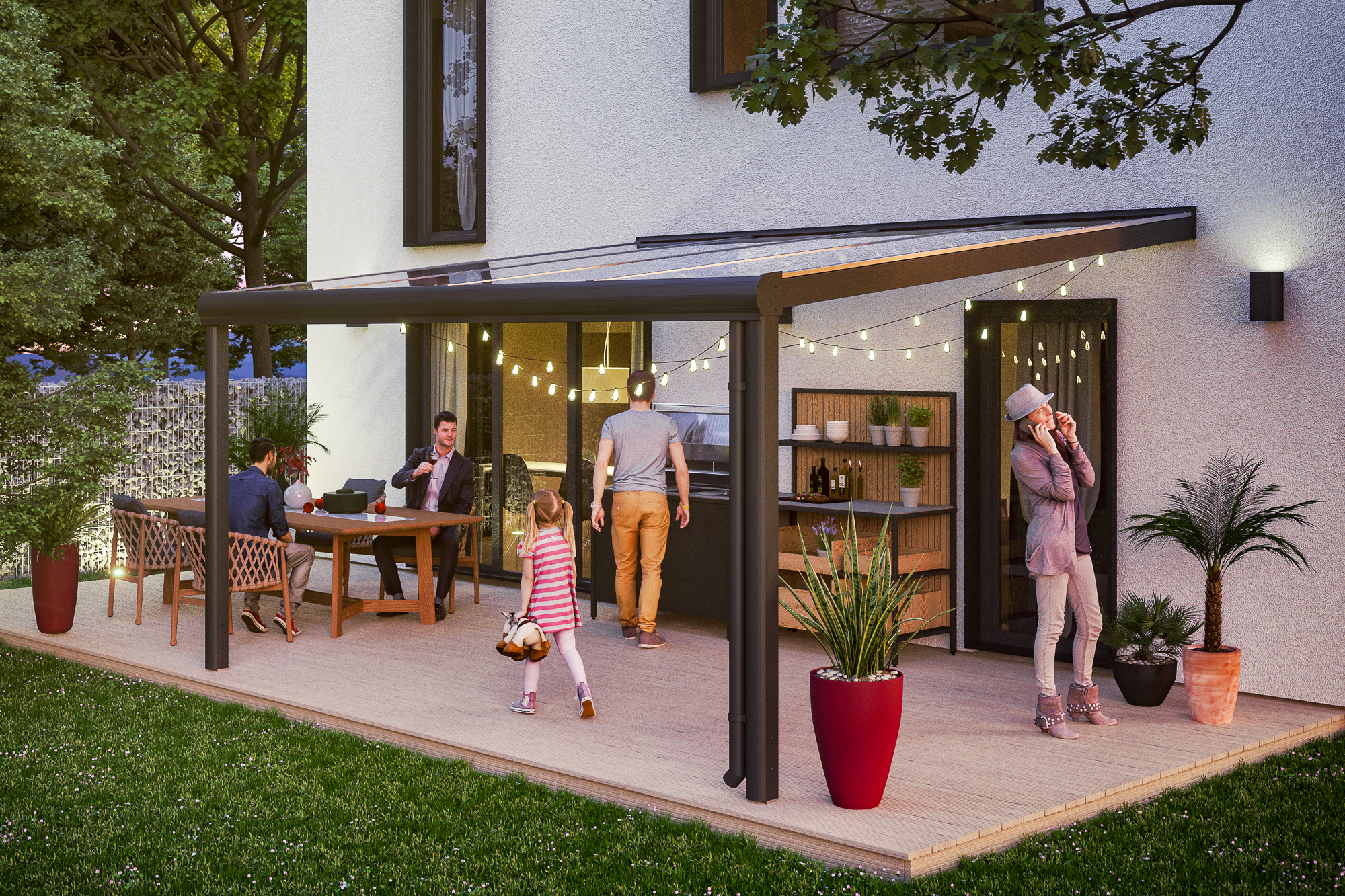 Ambientebild: Terrassenüberdachung Genua, Breite 434 cm, farblich behandelt in anthrazit