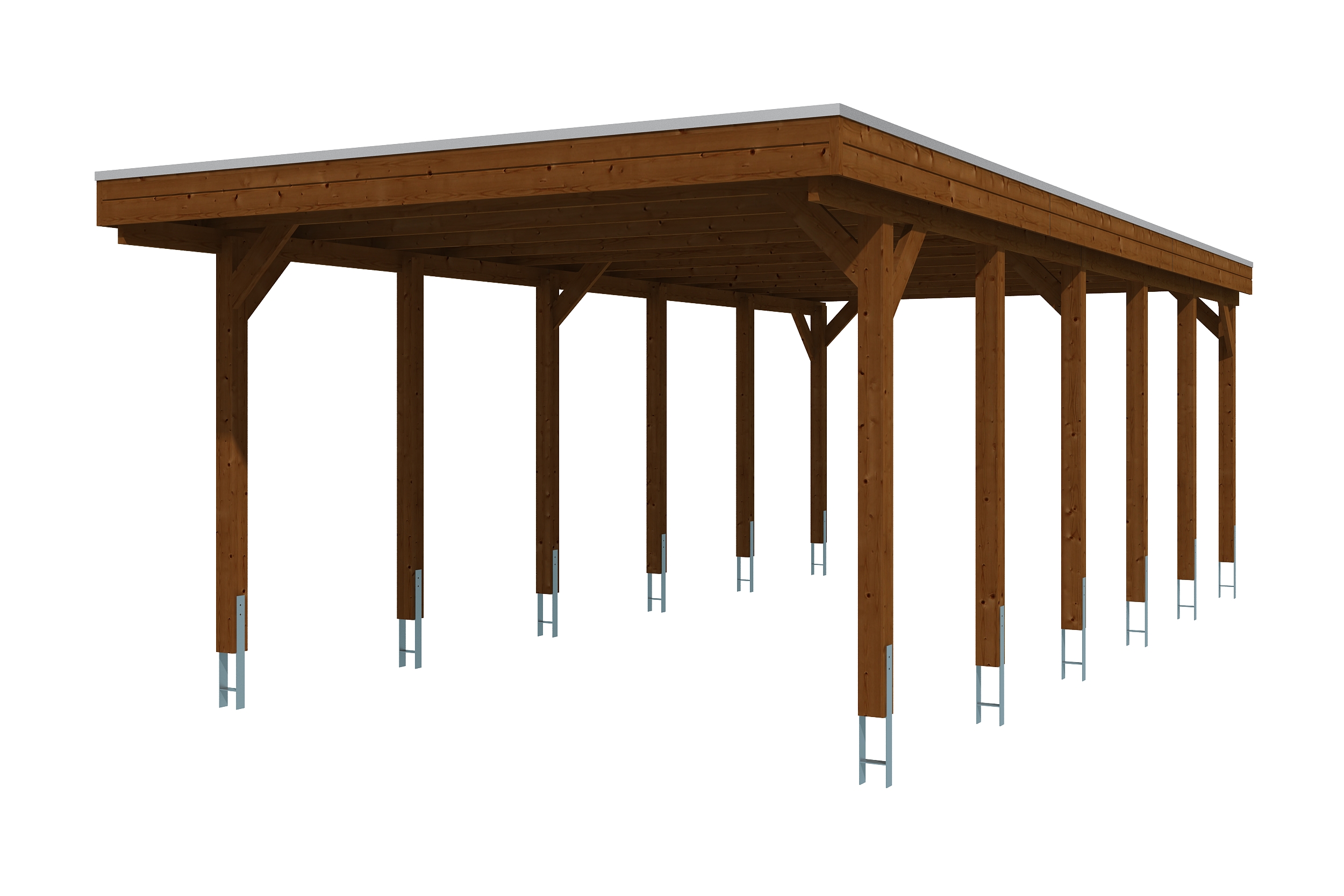 Carport Friesland 402 x 860 cm, met dakplaten, walnoot