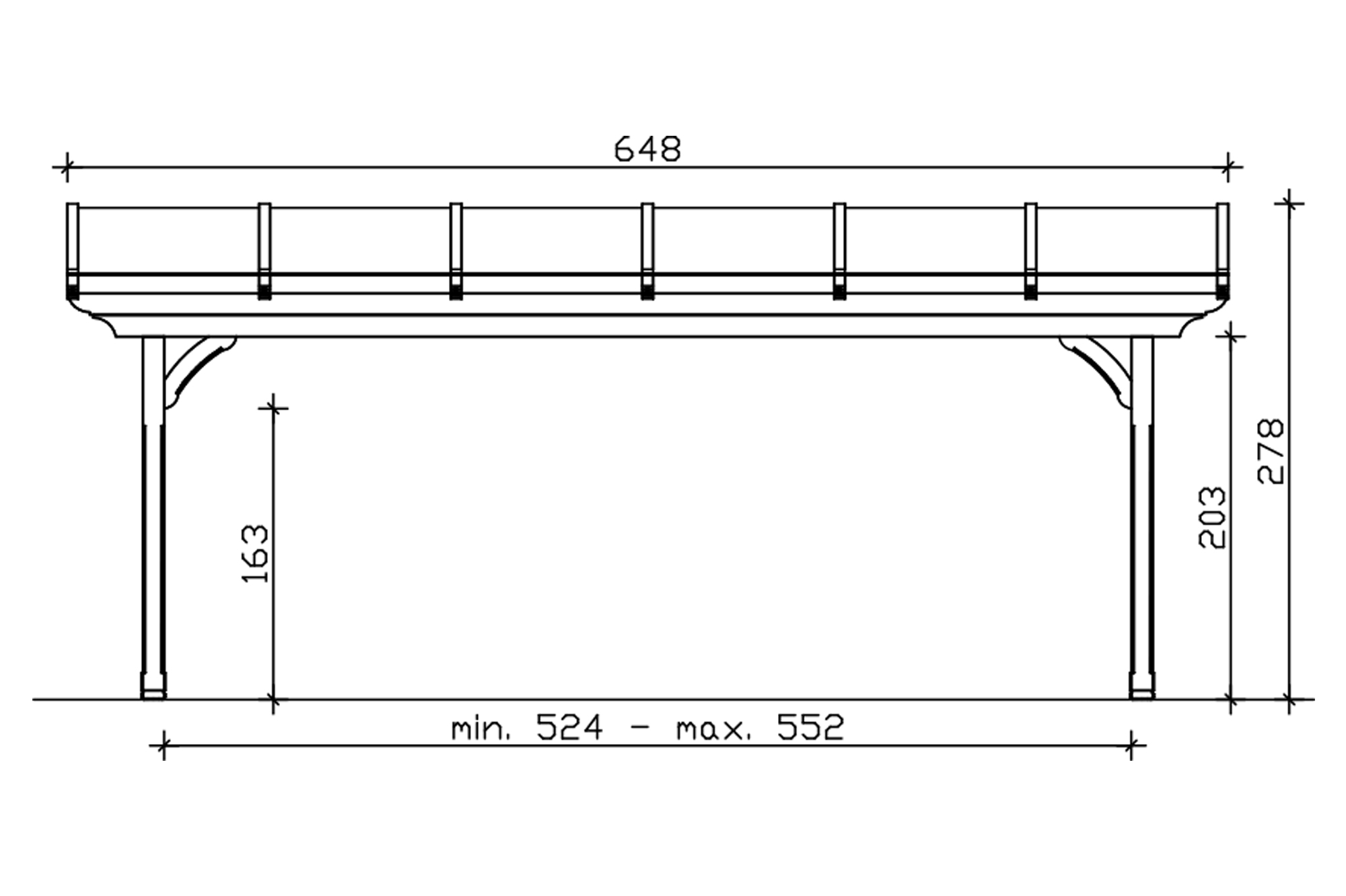 Grafik (Vorderansicht): Terrassenüberdachung Ravenna 648x300 cm