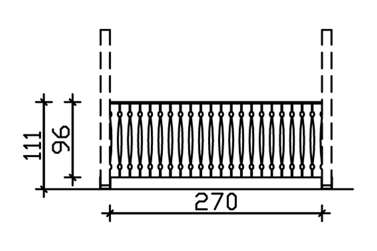 Balustrade panneau ajouré 270 x 96 cm, bois d'épinette, traitement coloré noyer