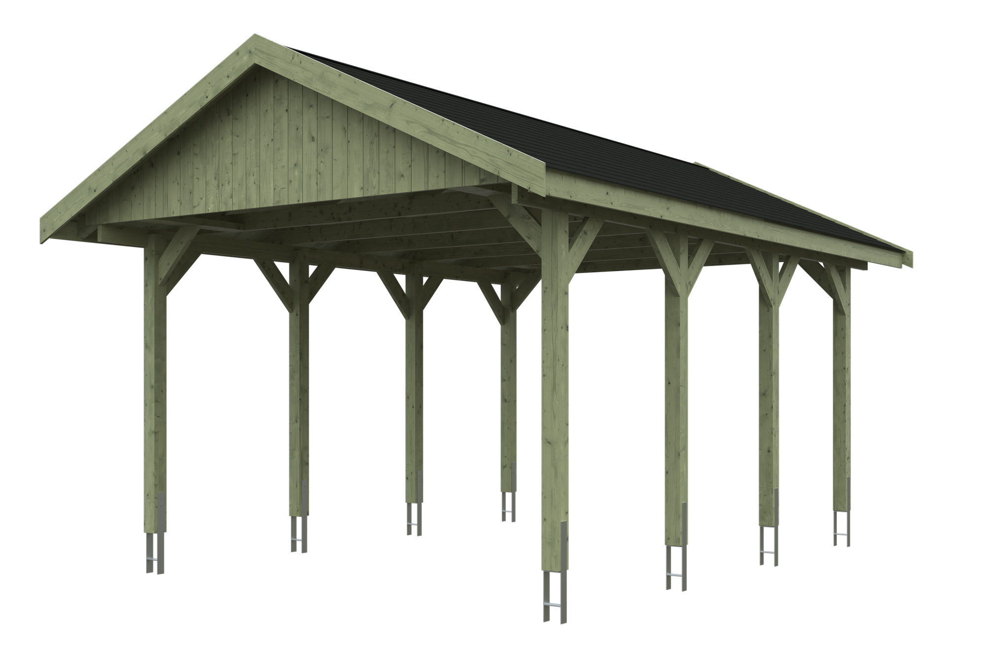 Produktbild: Carport Wallgau 430 x 600 cm, mit schwarzen Dachschindeln, grün imprägniert