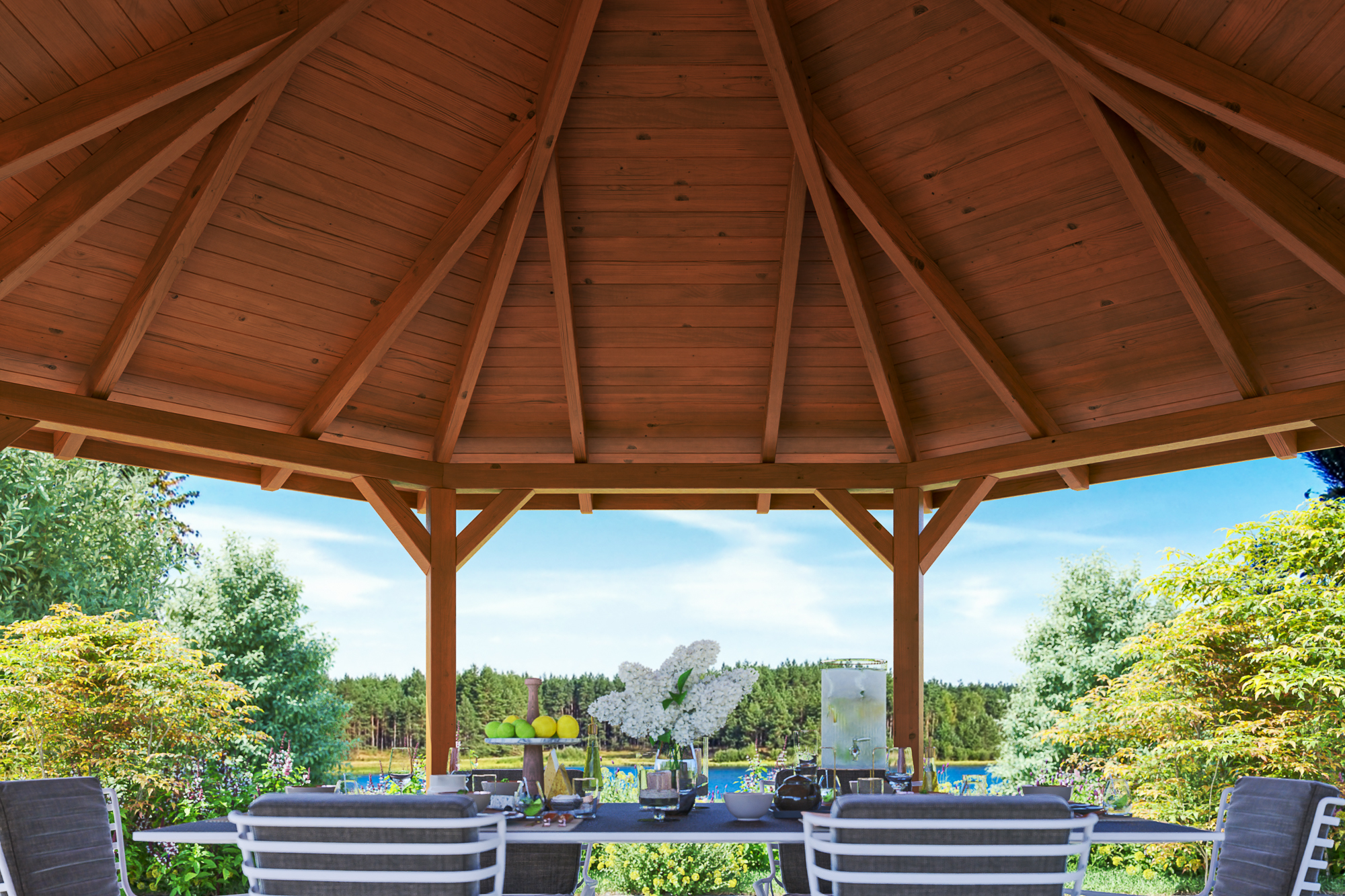 Detailbild: Innenansicht Pavillon Nice 4, farblich behandelt in nussbaum