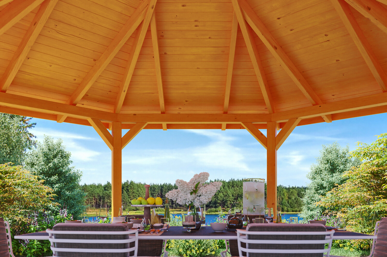 Gazebo Nice 3, glulam, pre-treated light oak