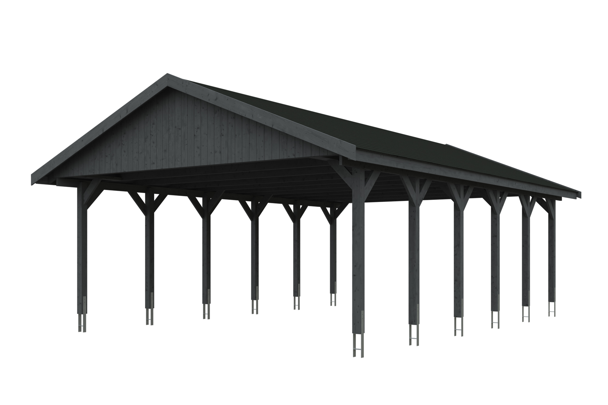 Produktbild: Carport Wallgau 620 x 900 cm, mit schwarzen Dachschindeln, farblich behandelt in schiefergrau