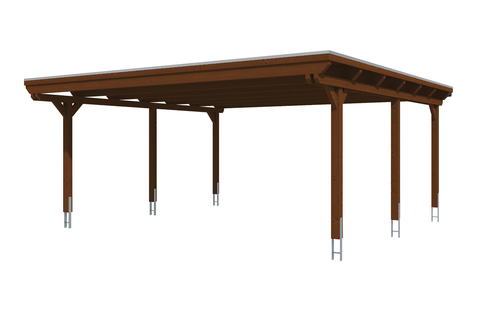 Carport Emsland 613 x 604 cm mit Aluminiumdach, nussbaum