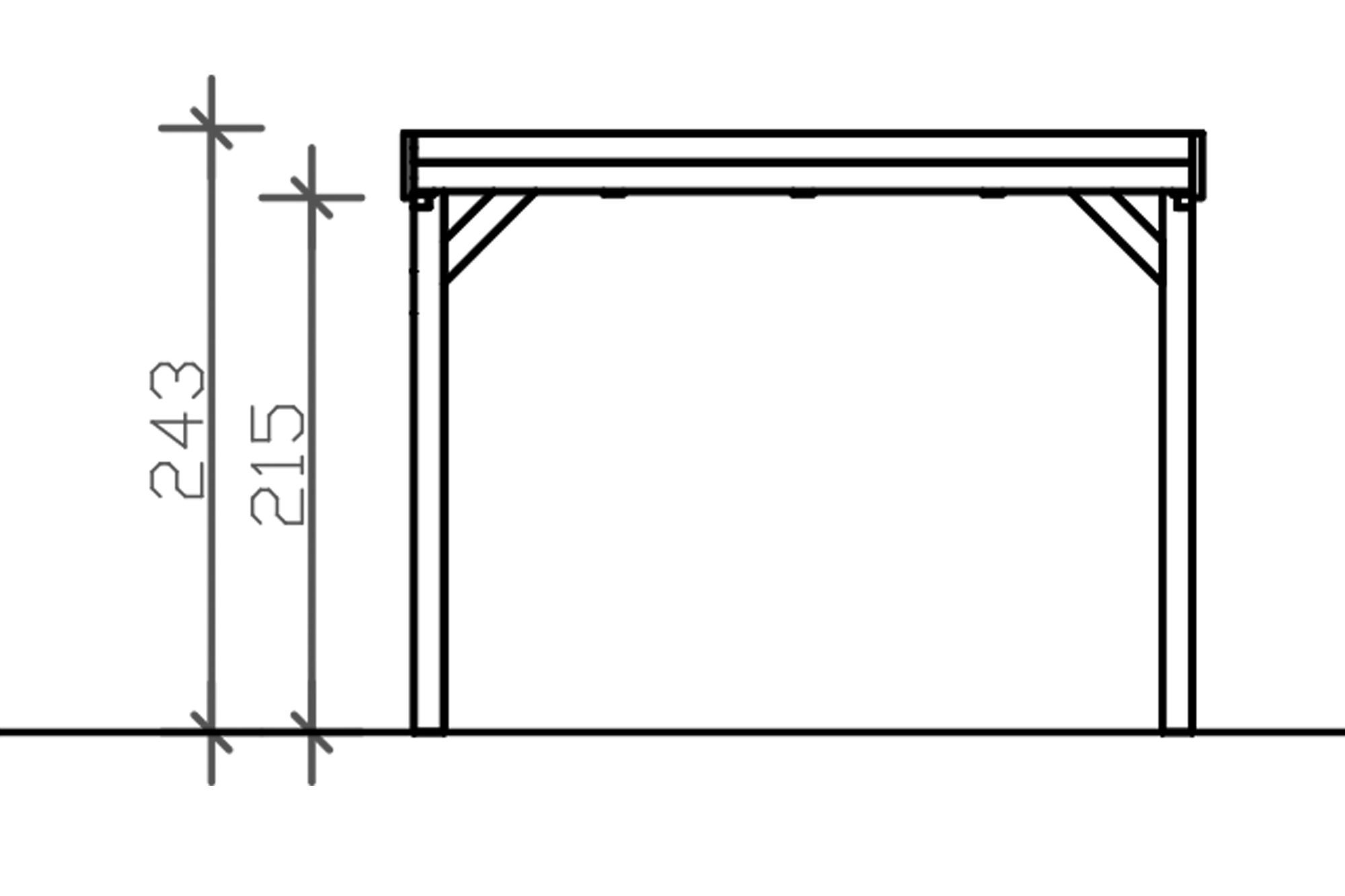 Grafik (Vorderansicht): Carport Grunewald 321 cm Breite