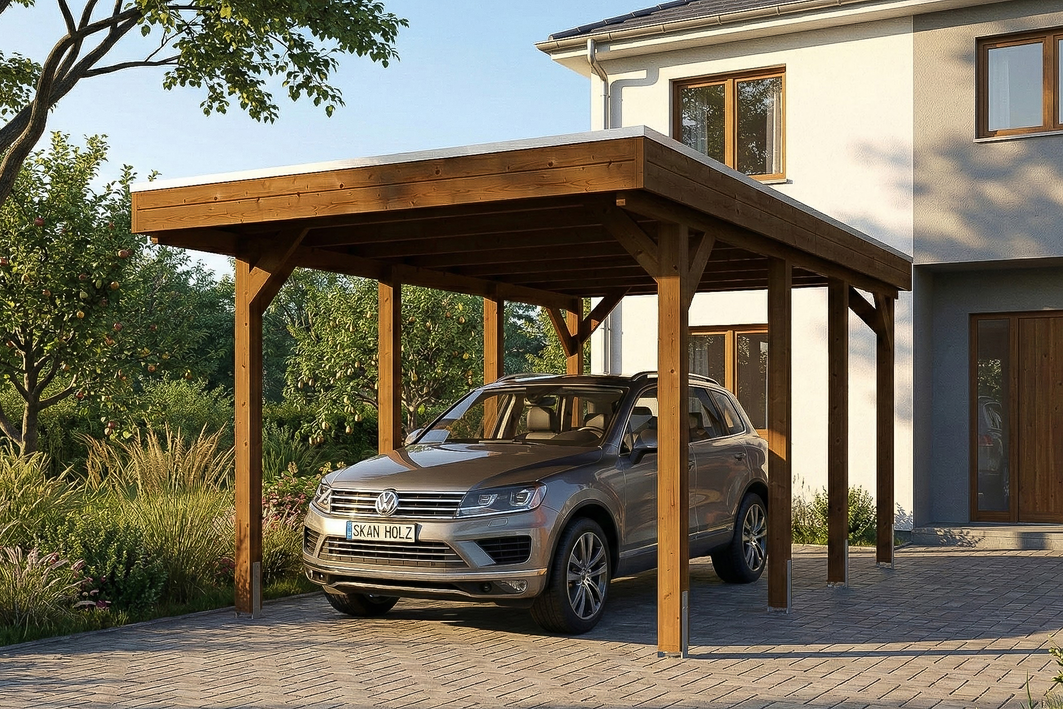Carport Friesland 320 x 555 cm, met dakplaten, walnoot
