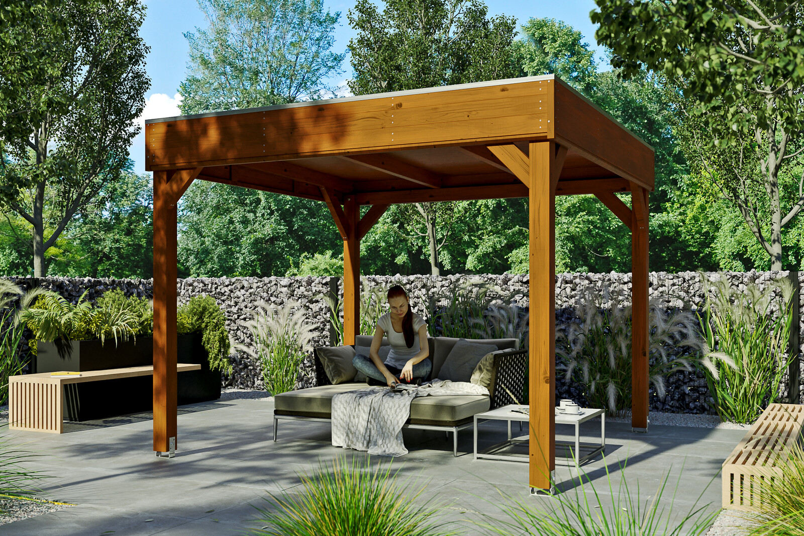 Gazebo Toulouse 302x302cm, spruce, pre-treated walnut