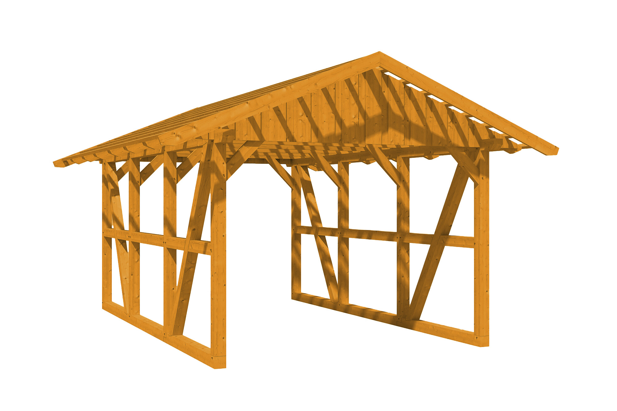 Carport SCHWARZWALD 434x600cm avec lattis, KVH-bois d'épinette, traitement coloré chêne clair