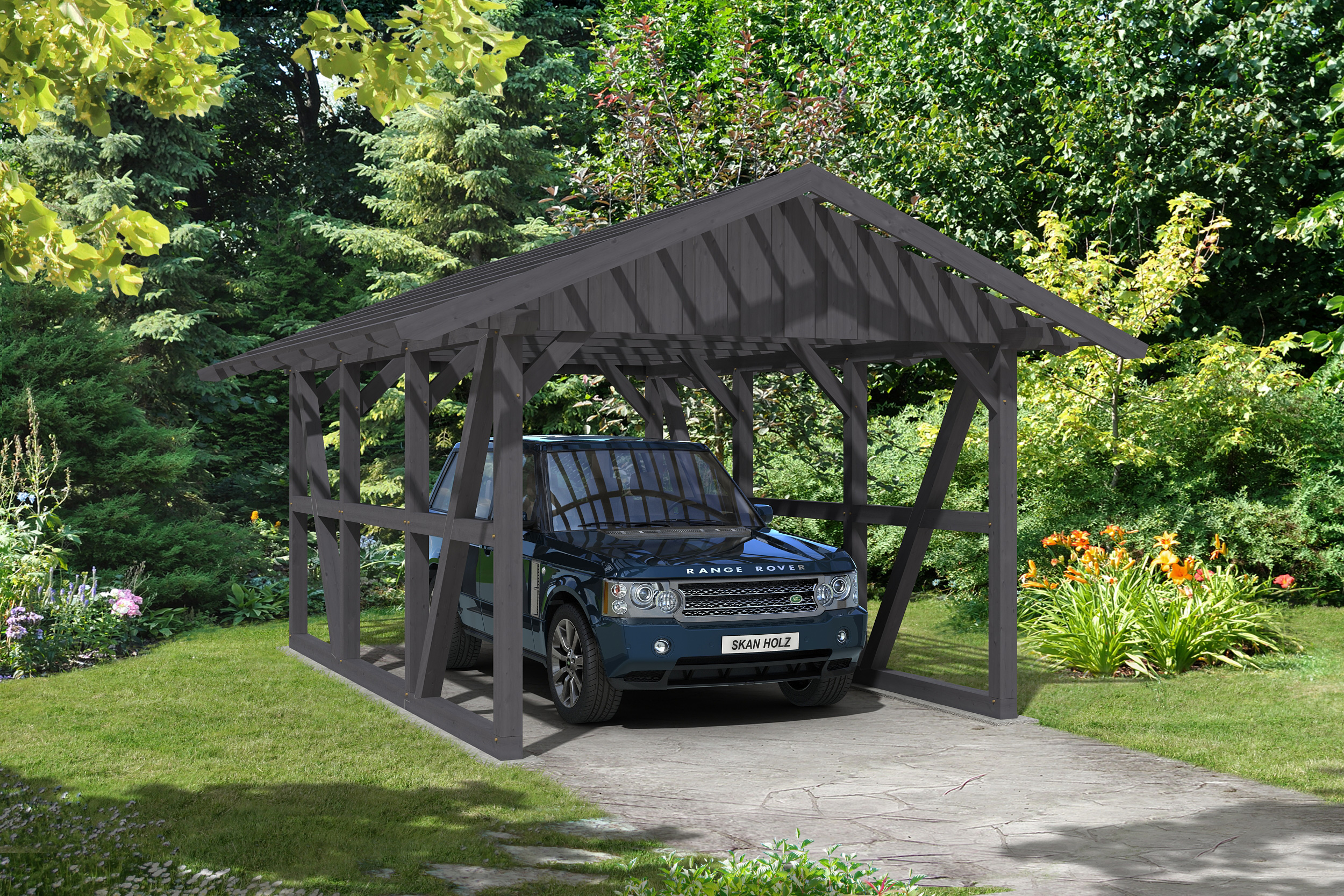 Carport Schwarzwald 424 x 600 cm, schiefergrau, mit Dachlattung