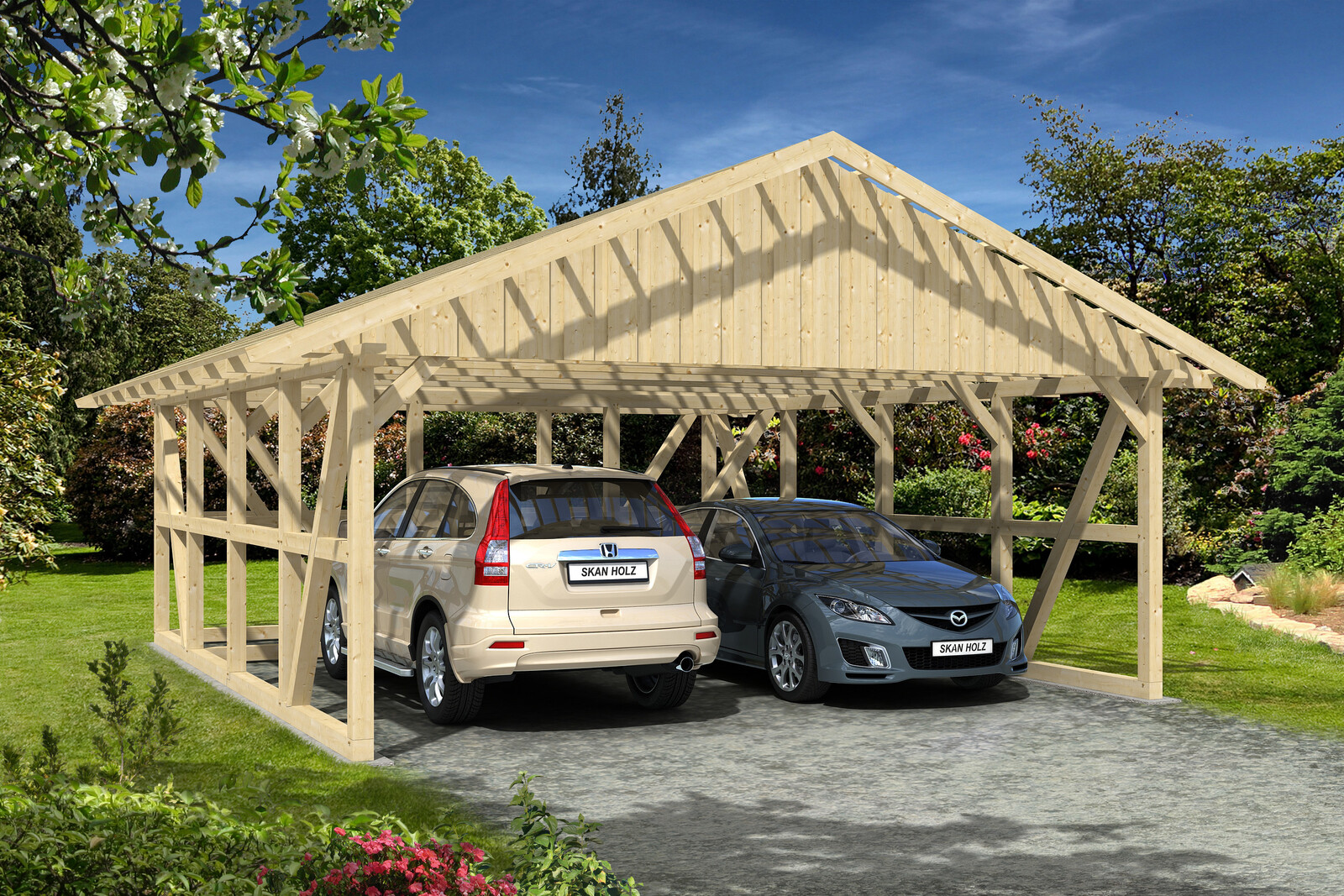 Carport Schwarzwald 684 x 772 cm, met bergruimte 560cm, met daklatten, onbehandeld