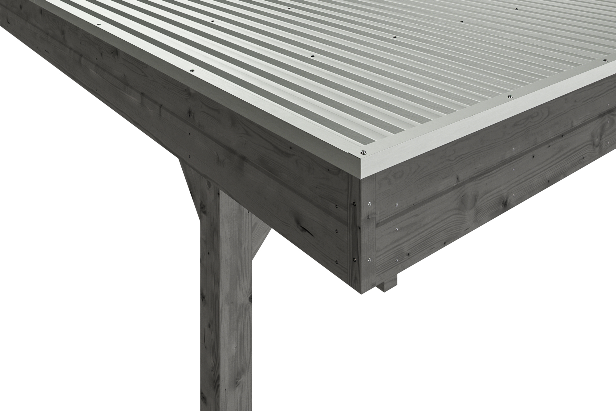 Detailbild: Aluminiumdachplatten und Dachblende beim Einzelcarport Friesland, farblich behandelt in schiefergrau