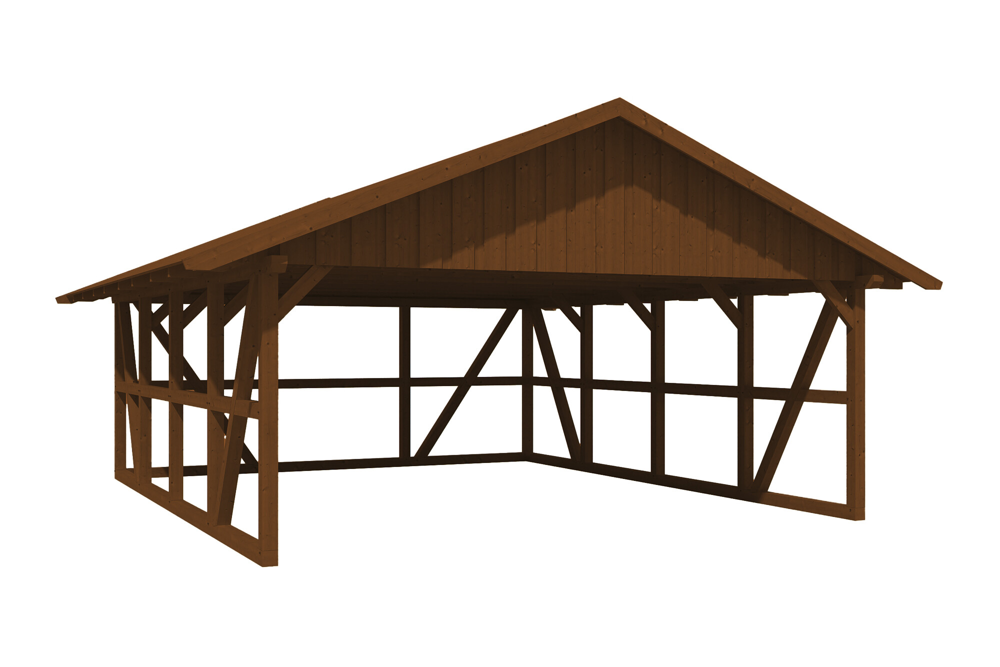 Carport Schwarzwald 684 x 772 cm mit Rückwand, nussbaum, mit Dachschalung