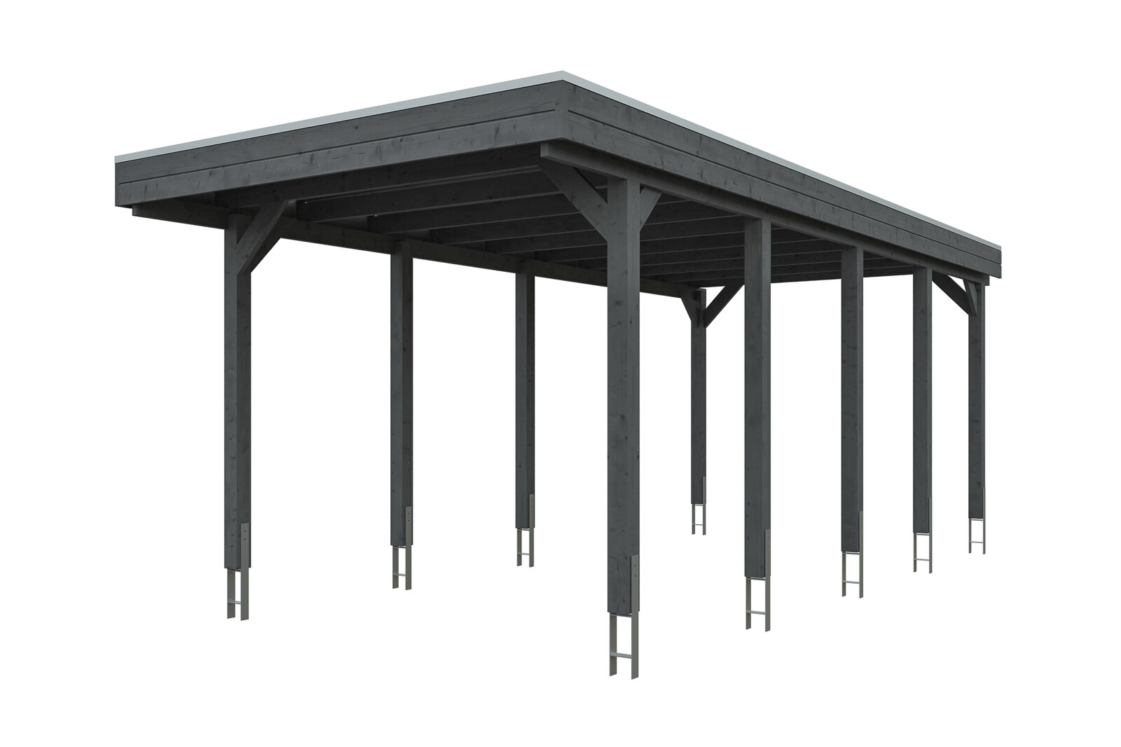 Carport Friesland 314 x 708 cm, gelakt in leigrijs, met Aluminium dakplaten