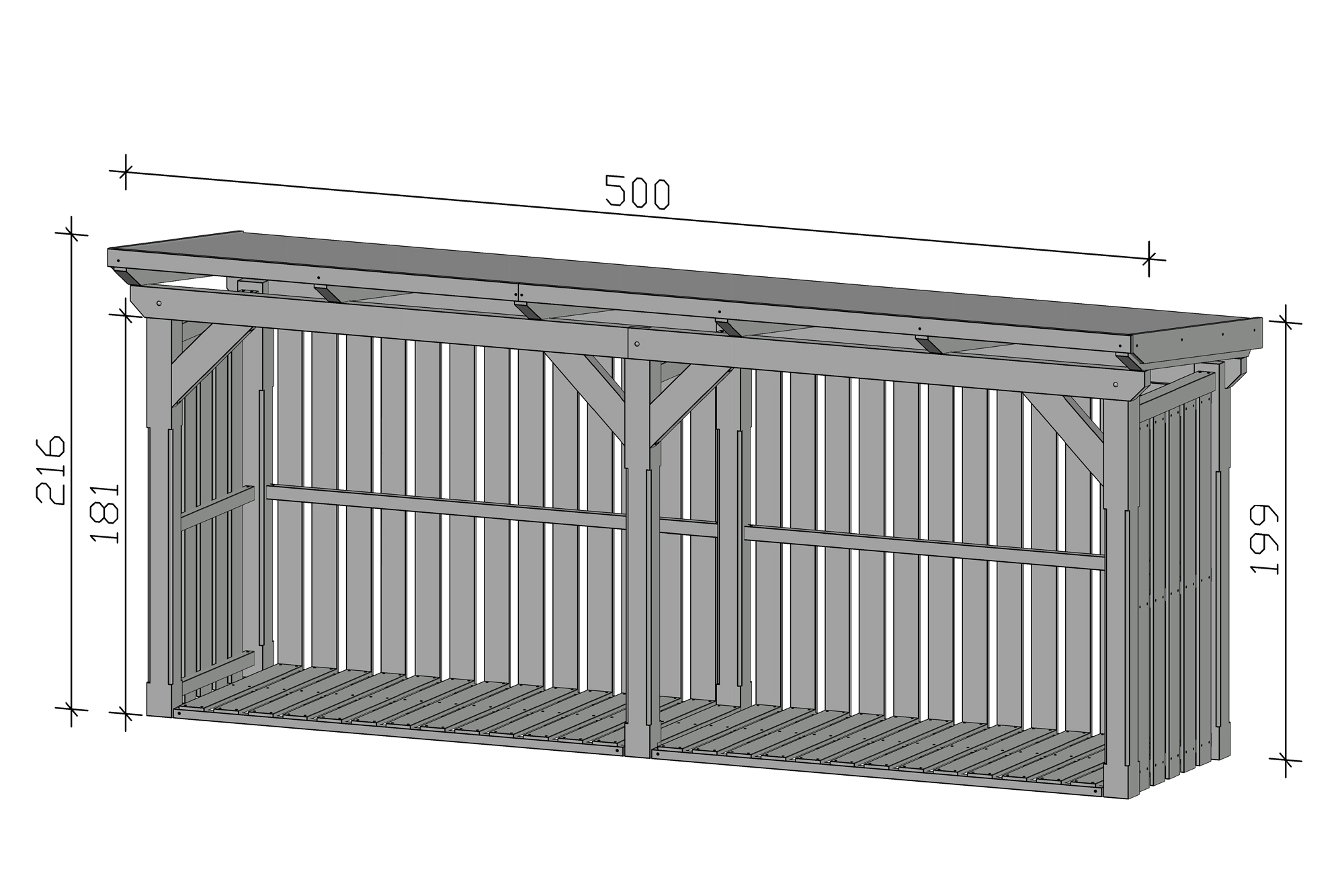 Abri bûcher Holm 2, 500 x 144 cm
