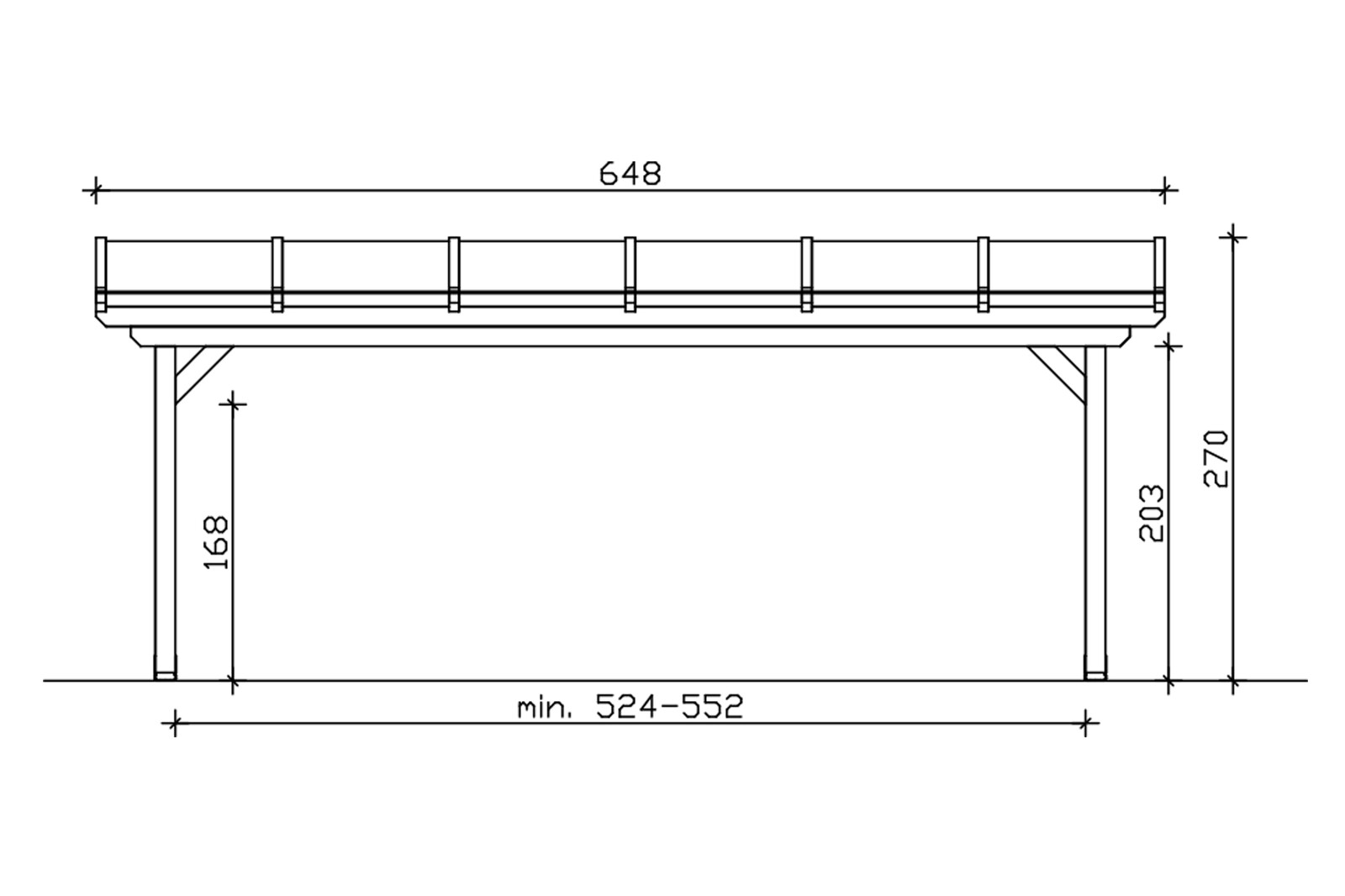 Terrasoverkapping Ancona 648 x 250 cm, gelamineerd hout, onbehandeld