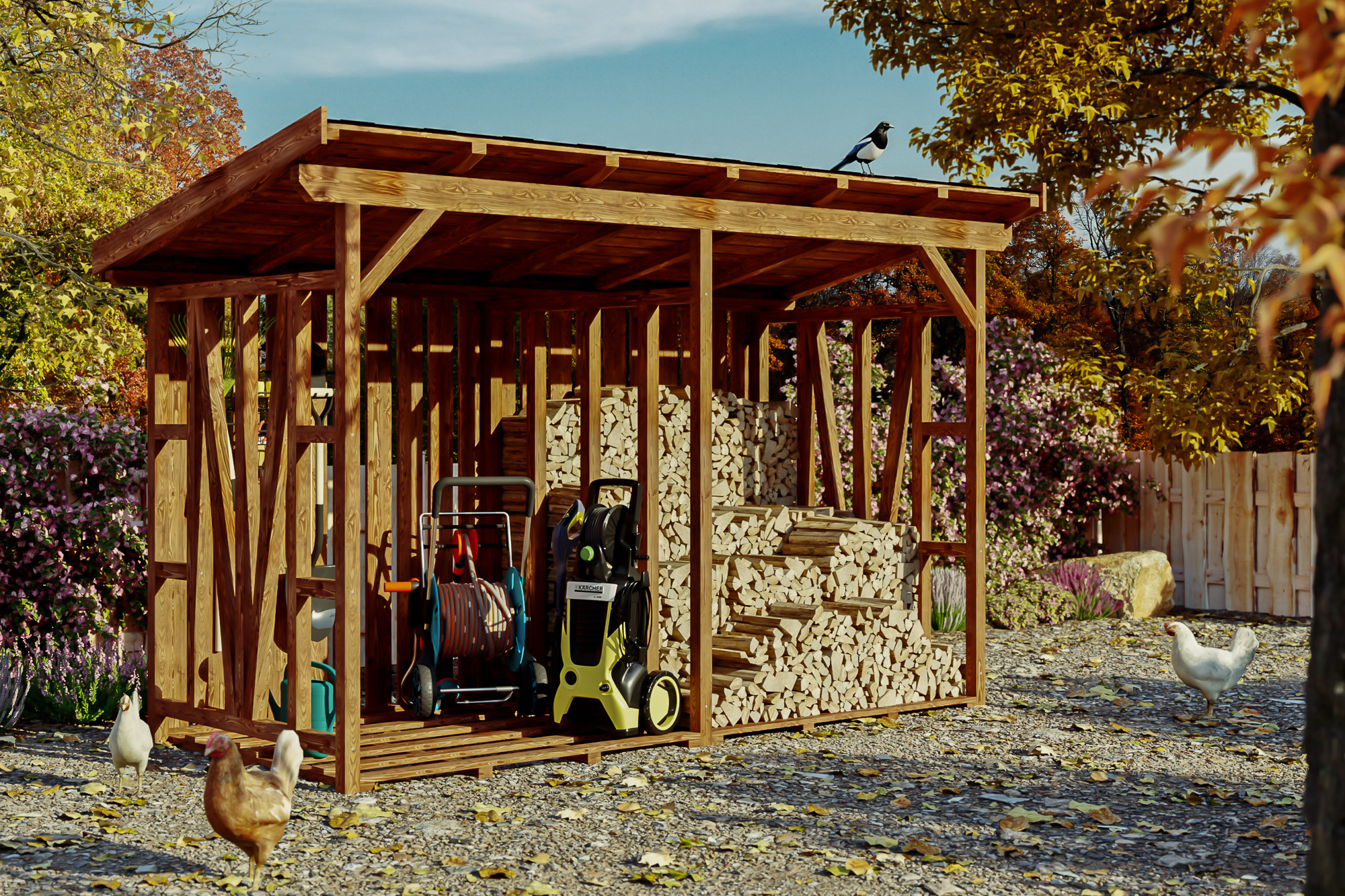 Wood store Max 2, 370 x 160 cm, walnut