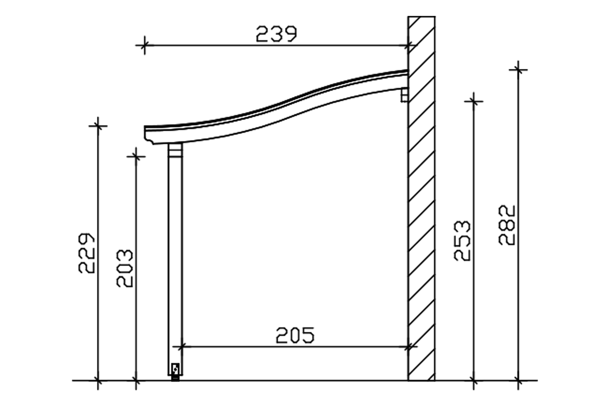Grafik (Schnitt): Terrassenüberdachung Venezia, Tiefe 239 cm