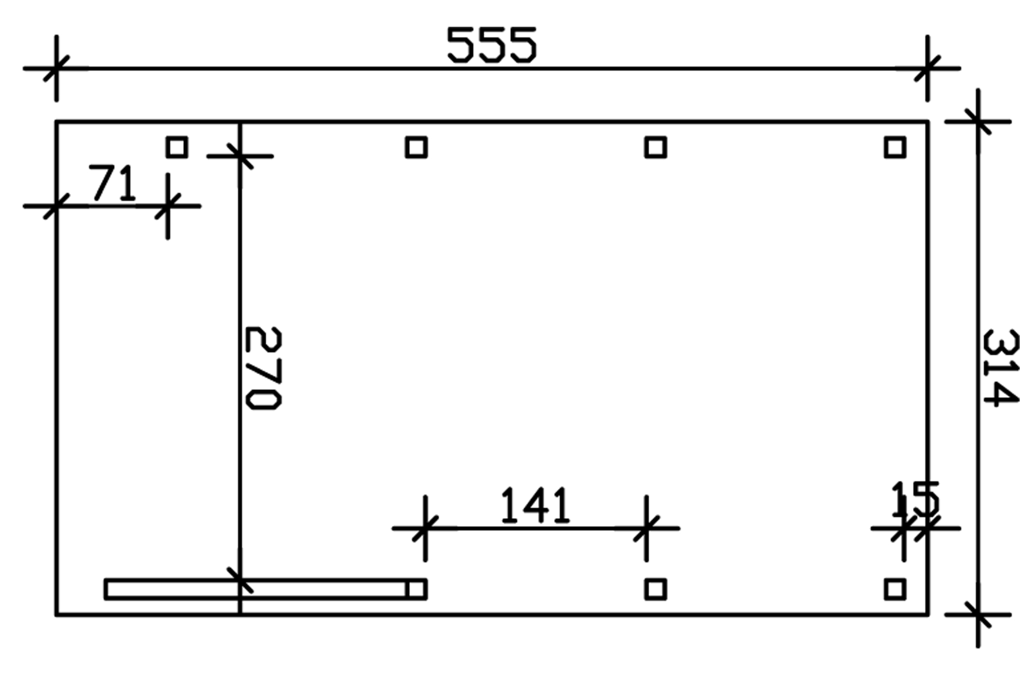 Grafik (Grundriss): Carport Friesland 314 x 555 cm mit 1 Einfahrtsbogen