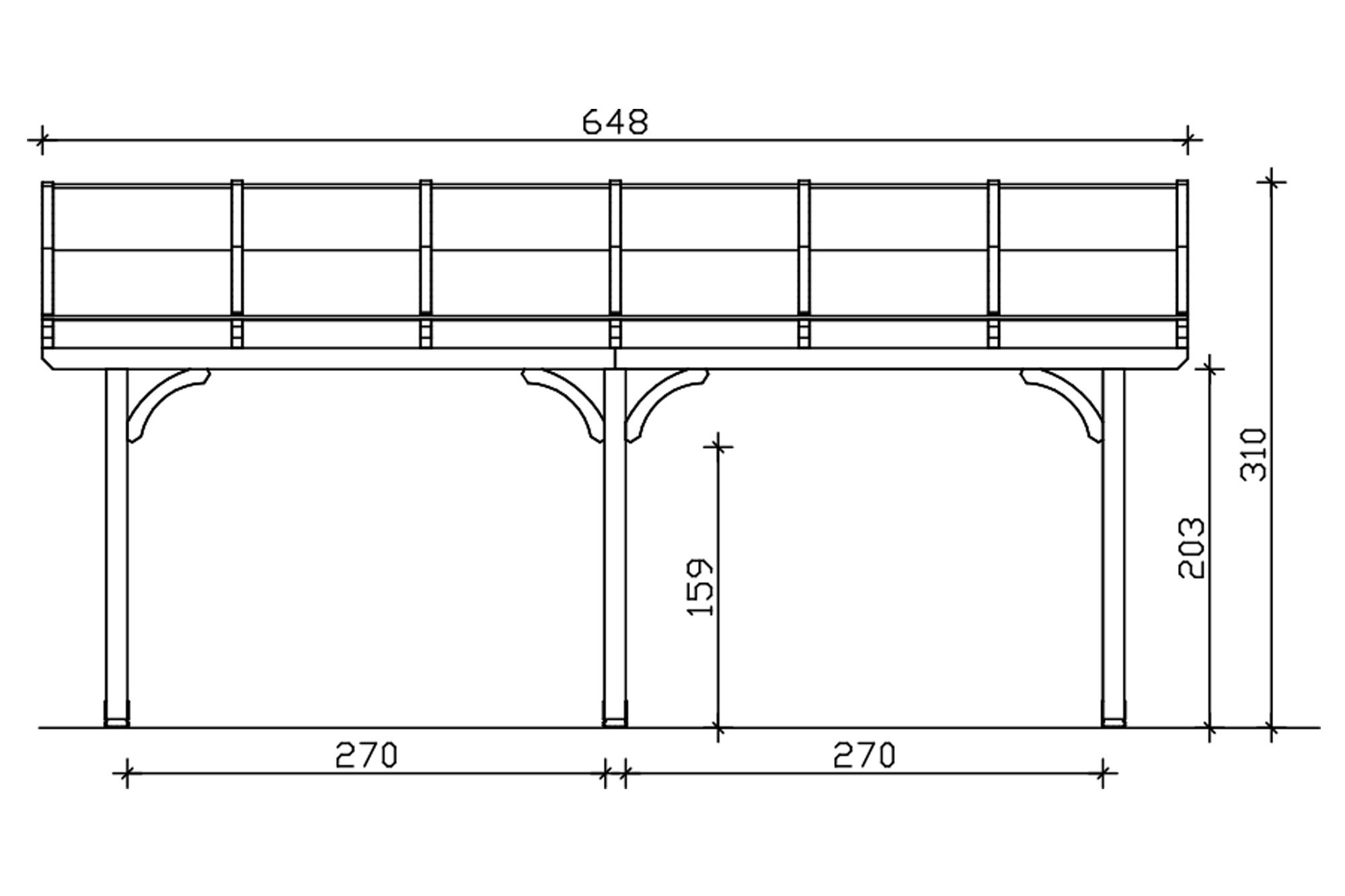 Grafik (Vorderansicht): Terrassenüberdachung Venezia 648x389 cm