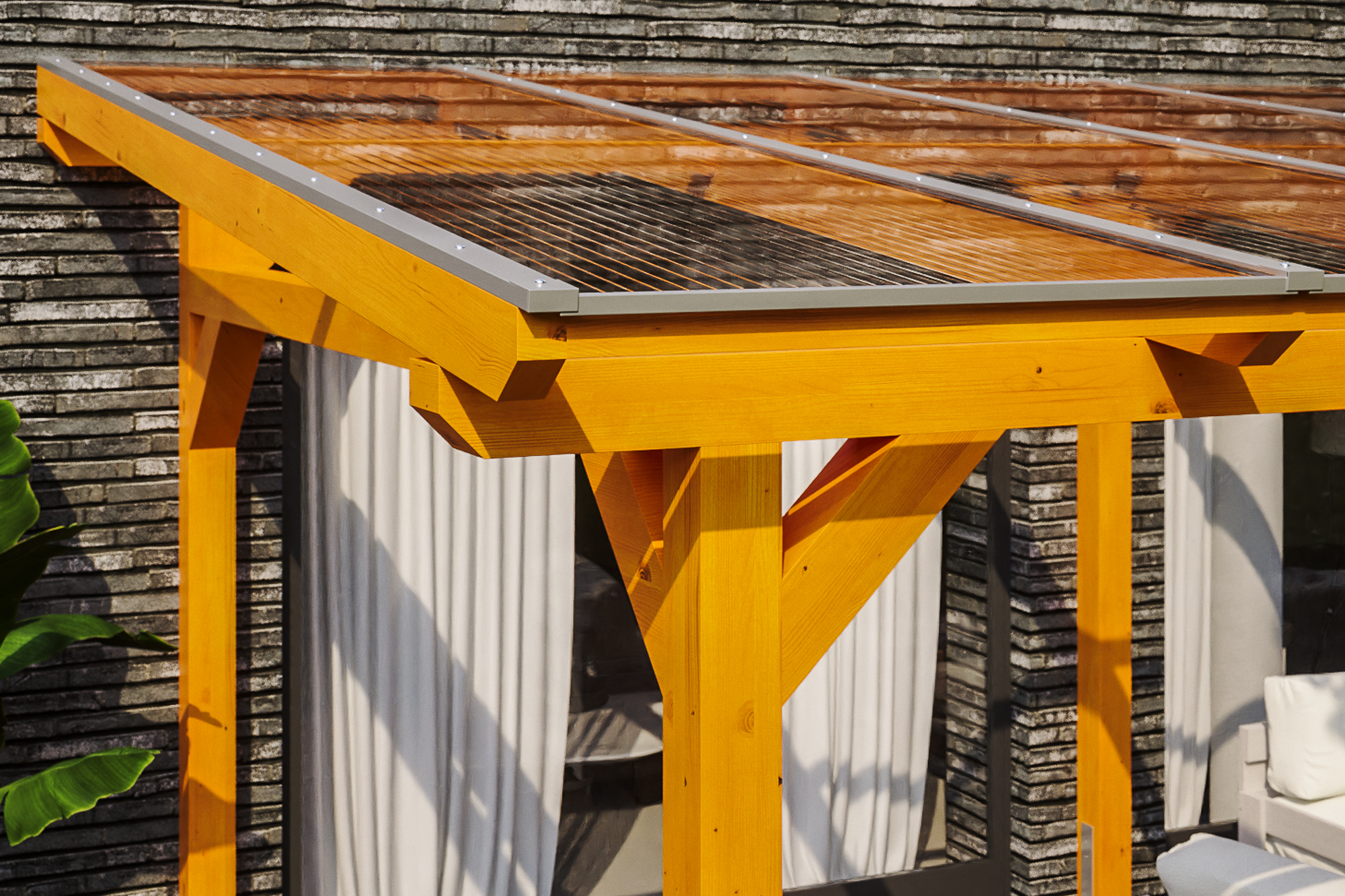 Terrace roof Siena 434 x 300 cm, glulam, colour pre-treated light oak